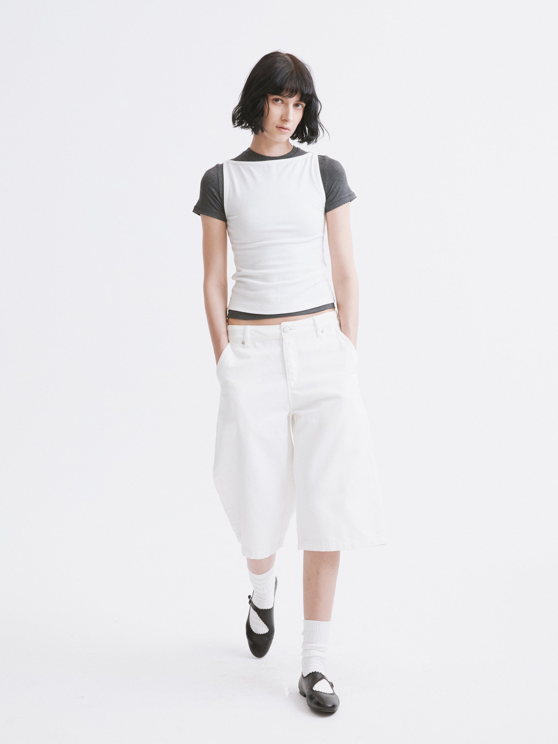 Off-Shoulder Fitted Tank Top White