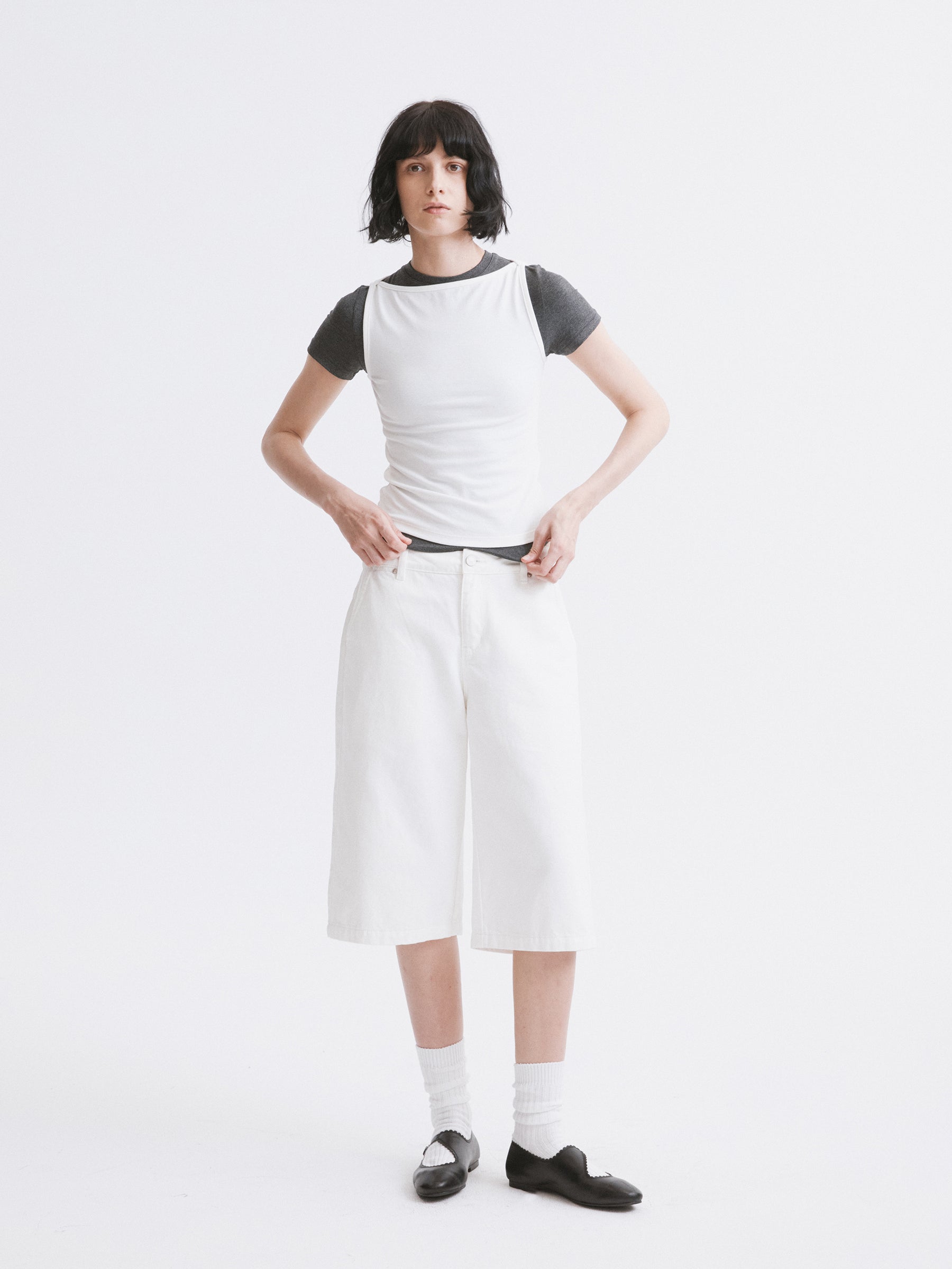 Low-Rise White Denim Bermuda Shorts White