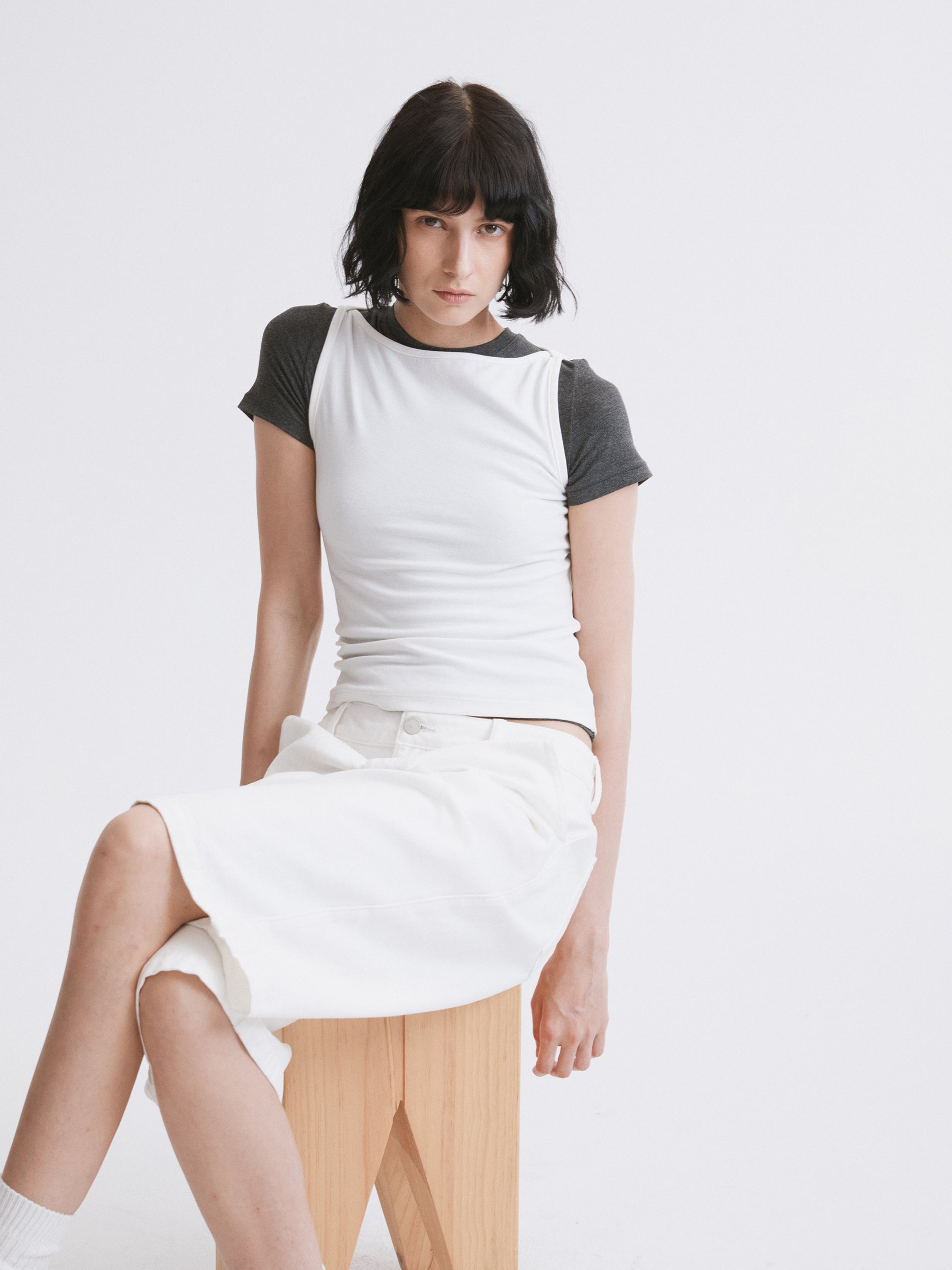 Low-Rise White Denim Bermuda Shorts White