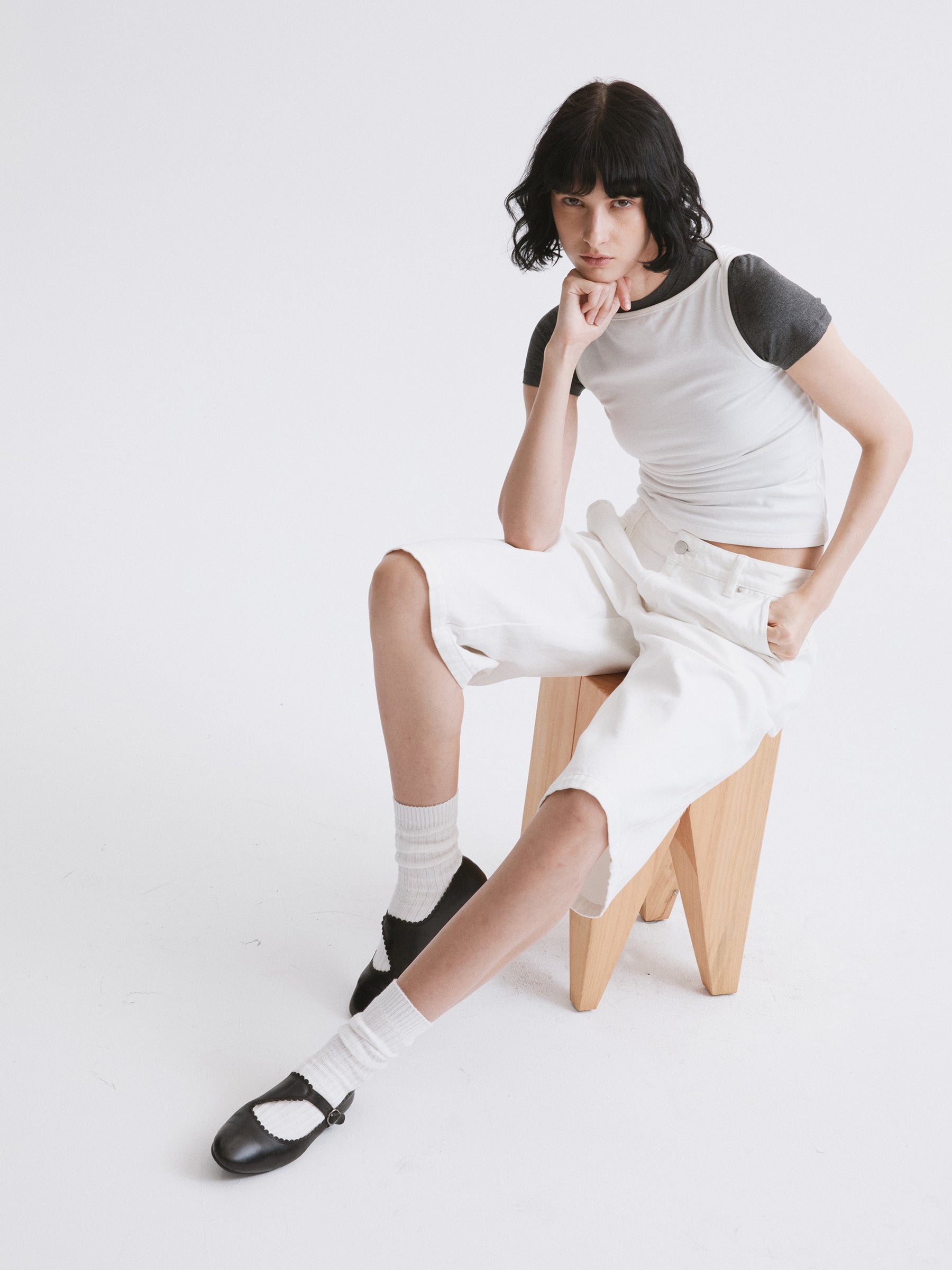 Low-Rise White Denim Bermuda Shorts White