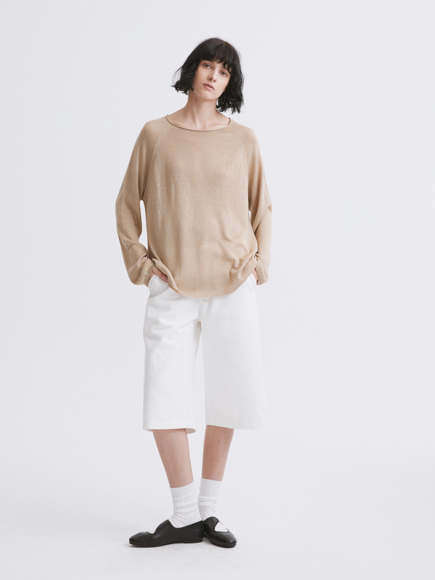 Low-Rise White Denim Bermuda Shorts White
