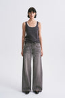 Mid-Low Rise Classic Vintage Hand-Distressed Grey Straight Leg Jeans Grey