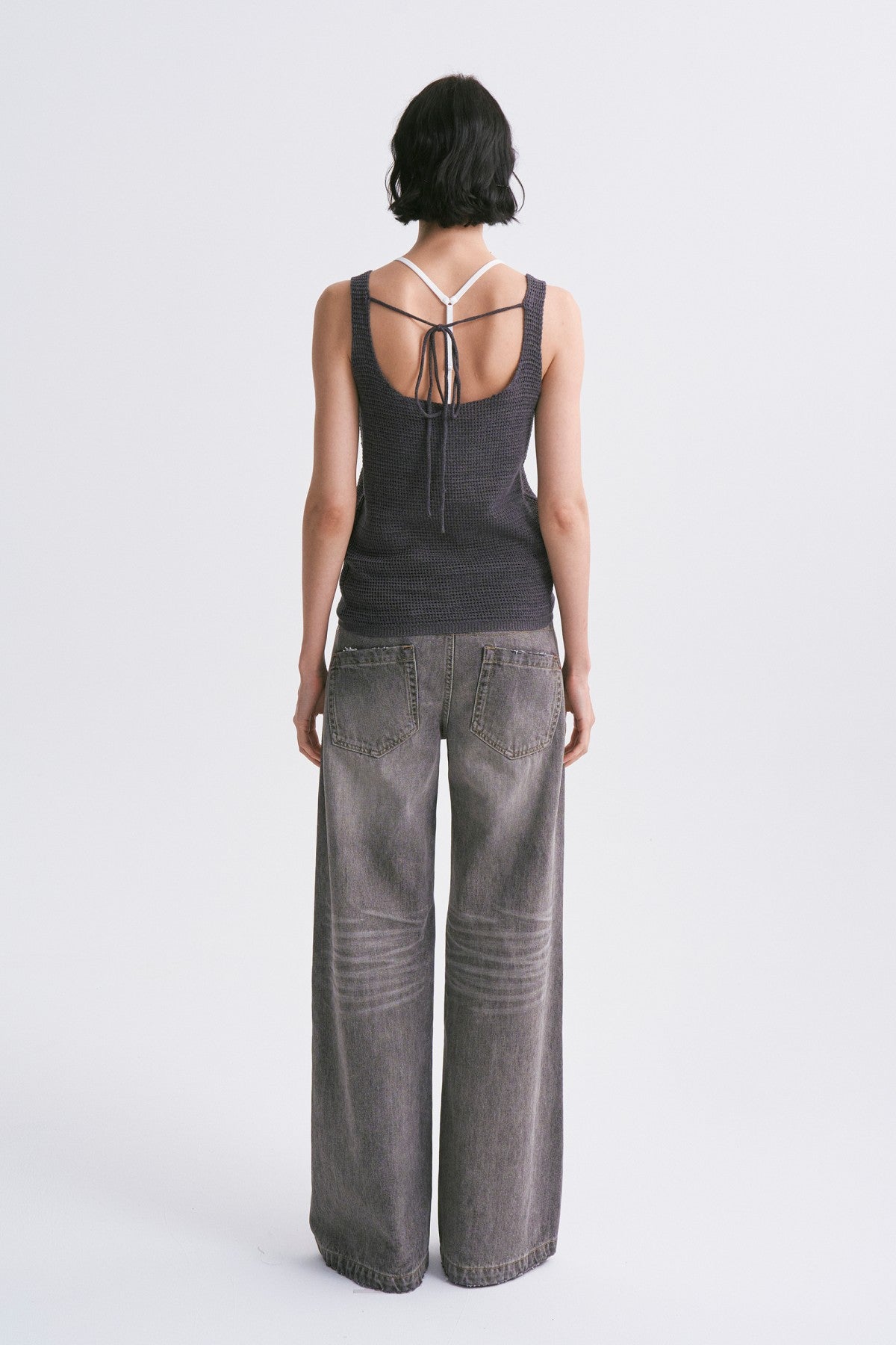 Mixed-yarn Chunky Texture Knit Vest Greyish Blue