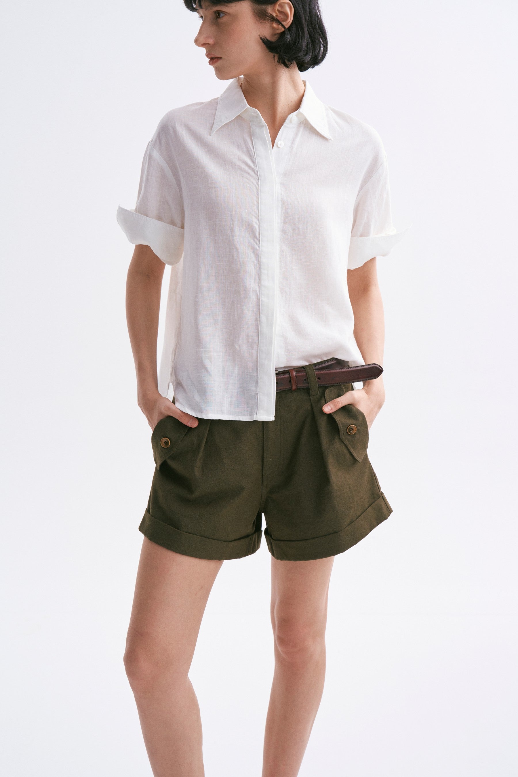 Mid-rise Cuffed Casual Shorts Green