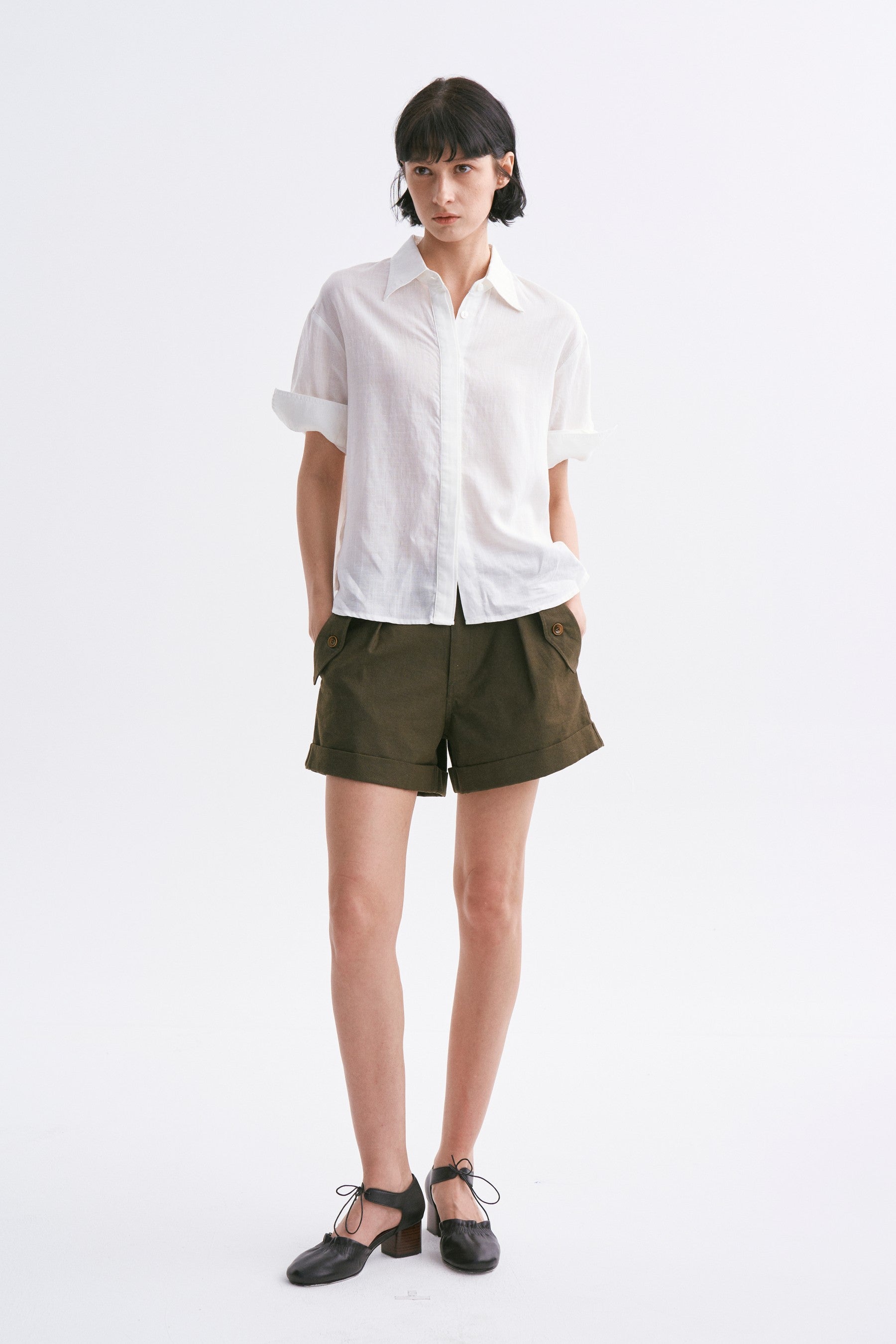 Mid-rise Cuffed Casual Shorts Green