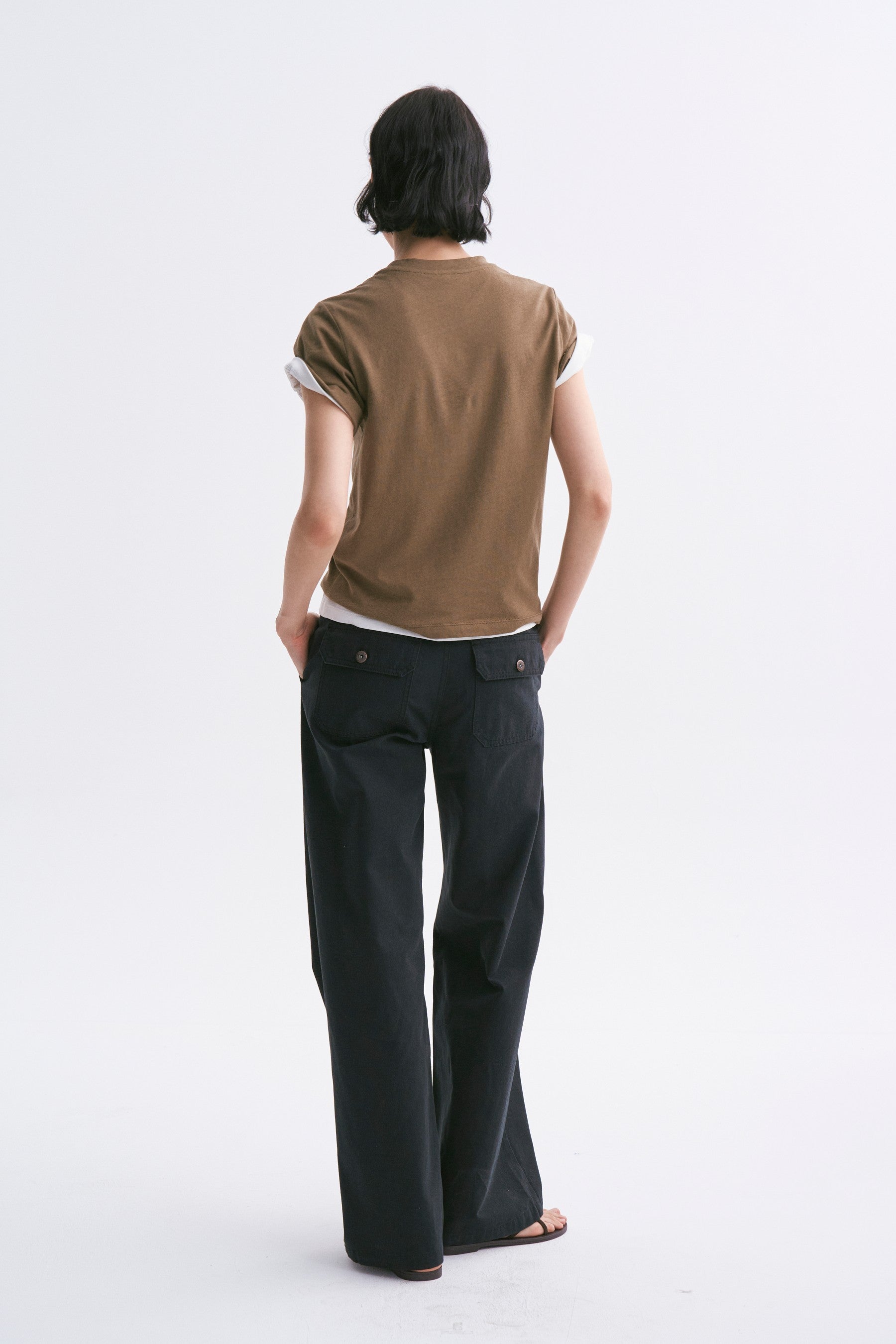 Mid-rise Washed Patch Pocket Casual Pants Blackish Blue