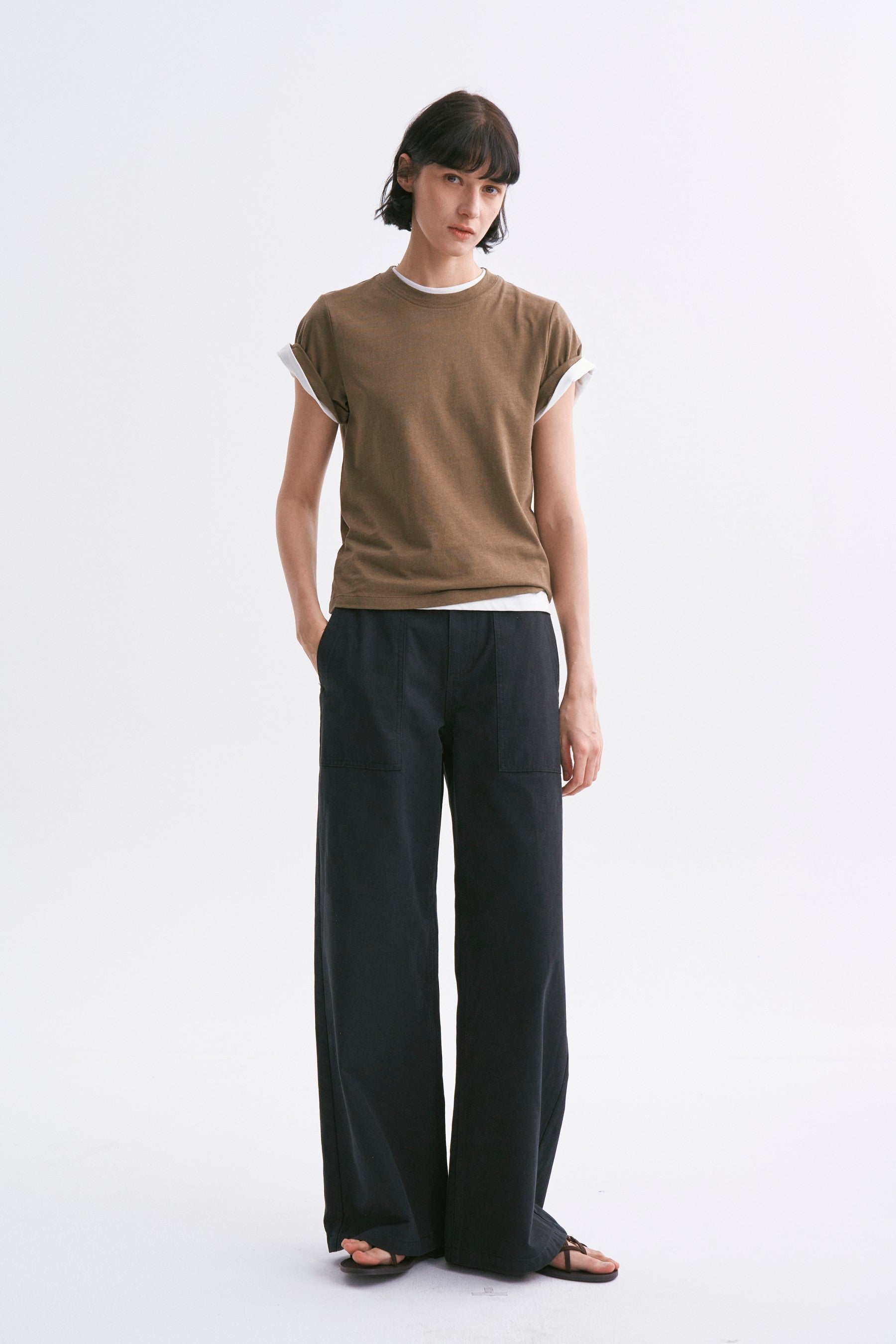 Mid-rise Washed Patch Pocket Casual Pants Blackish Blue