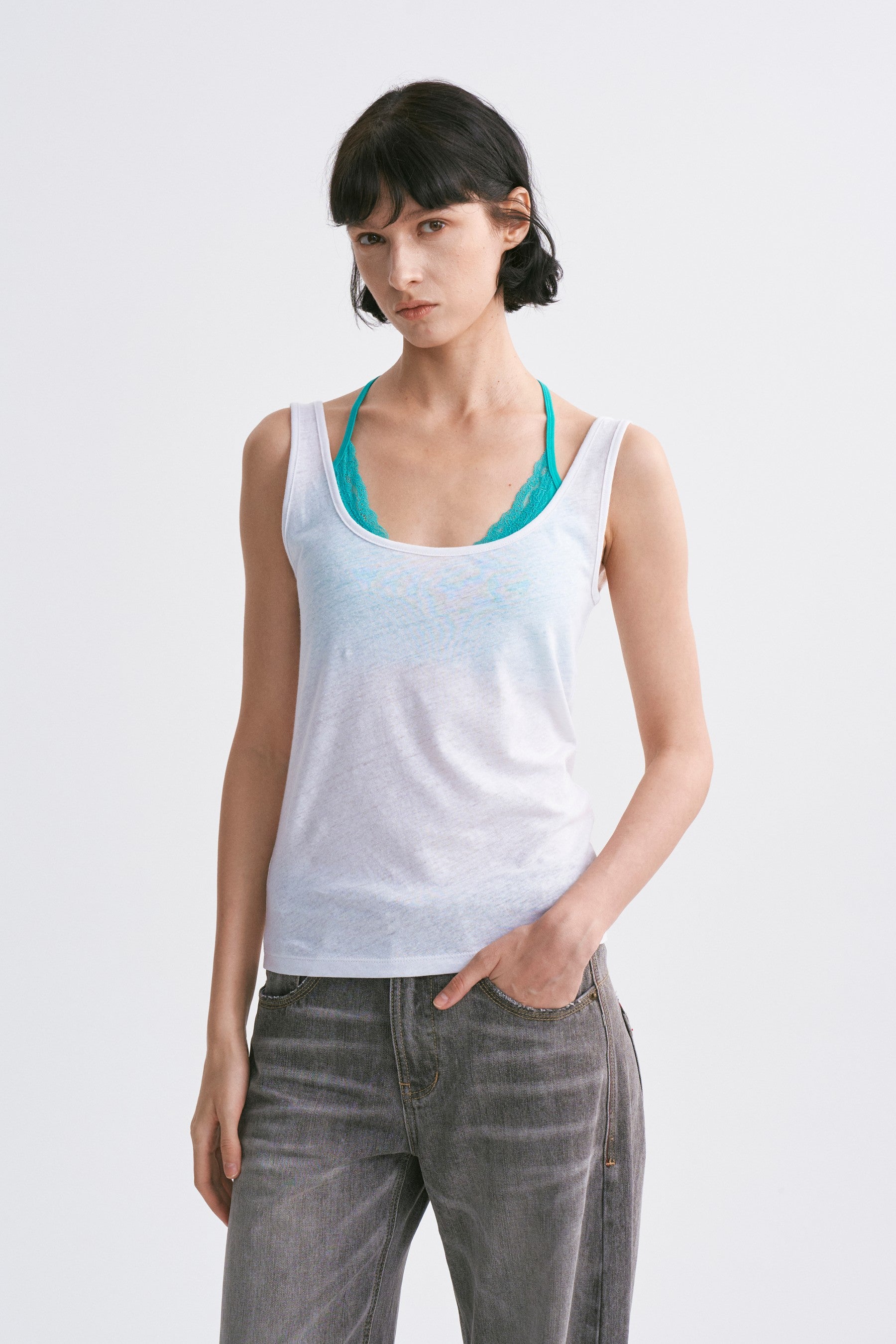 Lace-Up Adjustable Y-Strap Corset Top Lake Green