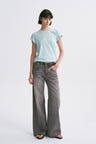 Linen-Cotton Rolled Sleeve T-Shirt, Slightly Loose Fit Light Green