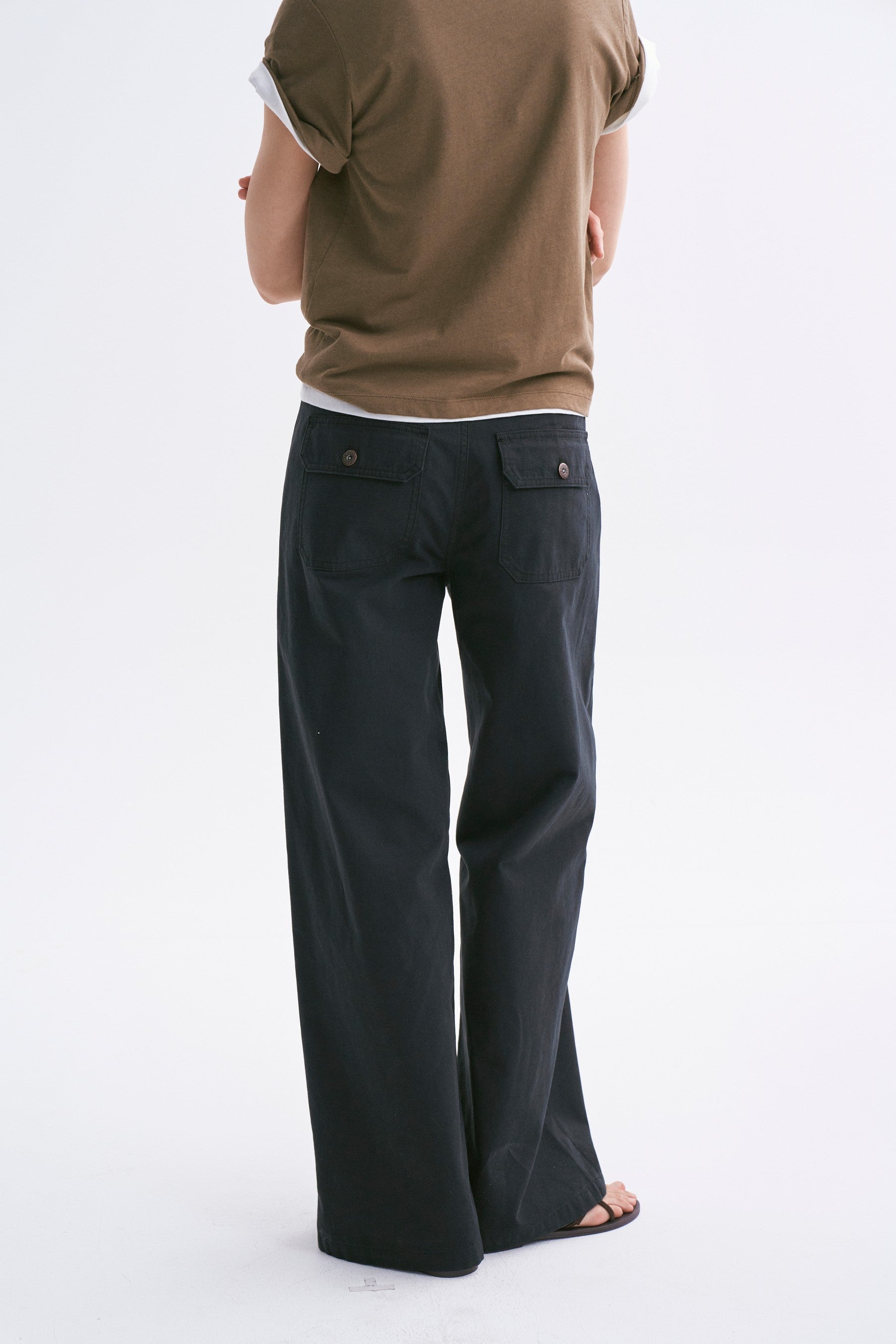 Mid-rise Washed Patch Pocket Casual Pants Blackish Blue