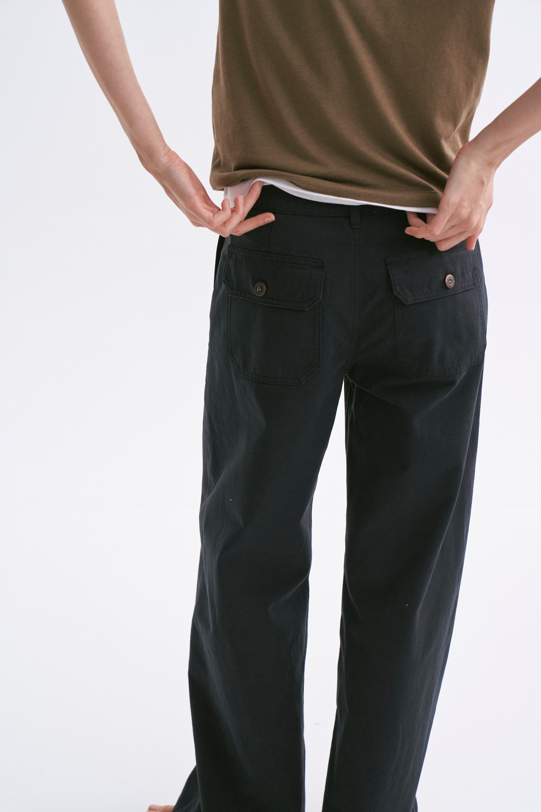 Mid-rise Washed Patch Pocket Casual Pants Blackish Blue
