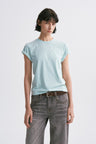 Linen-Cotton Rolled Sleeve T-Shirt, Slightly Loose Fit Light Green