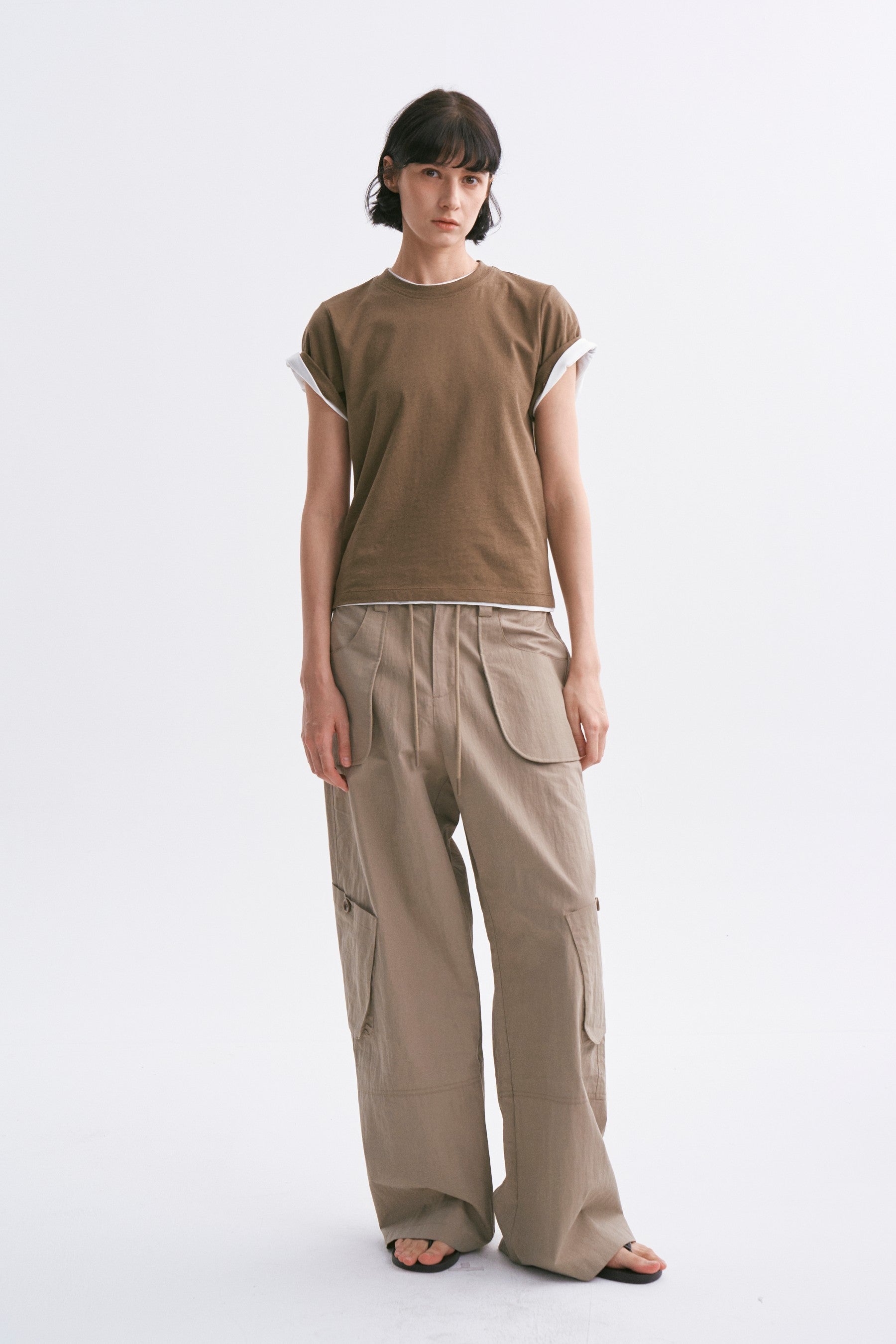 Mid-Rise Drawstring Cargo Pants with Pockets Khaki