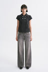 Cropped Peter Pan Collar Short-sleeve Shirt Black