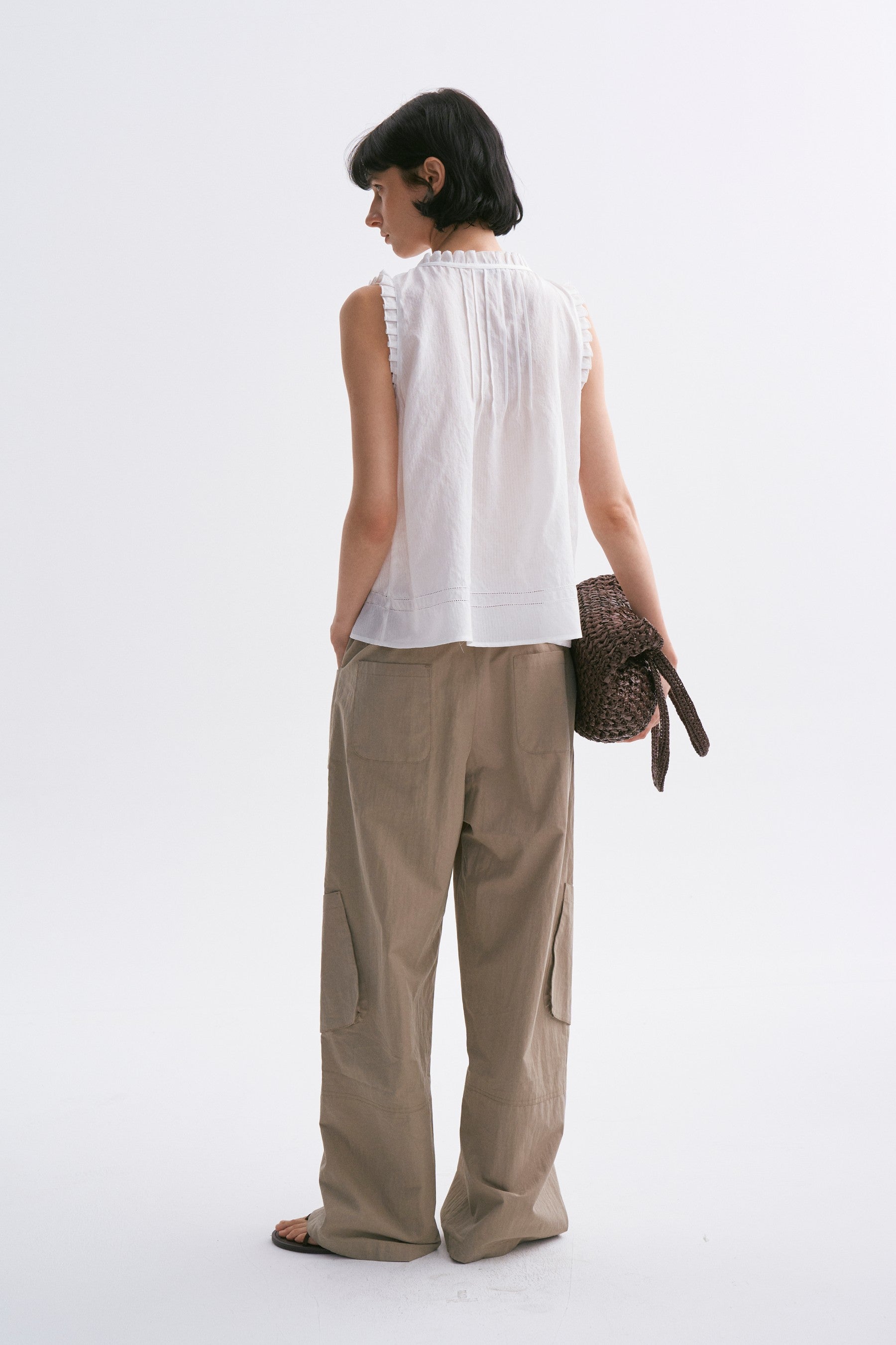 Mid-Rise Drawstring Cargo Pants with Pockets Khaki