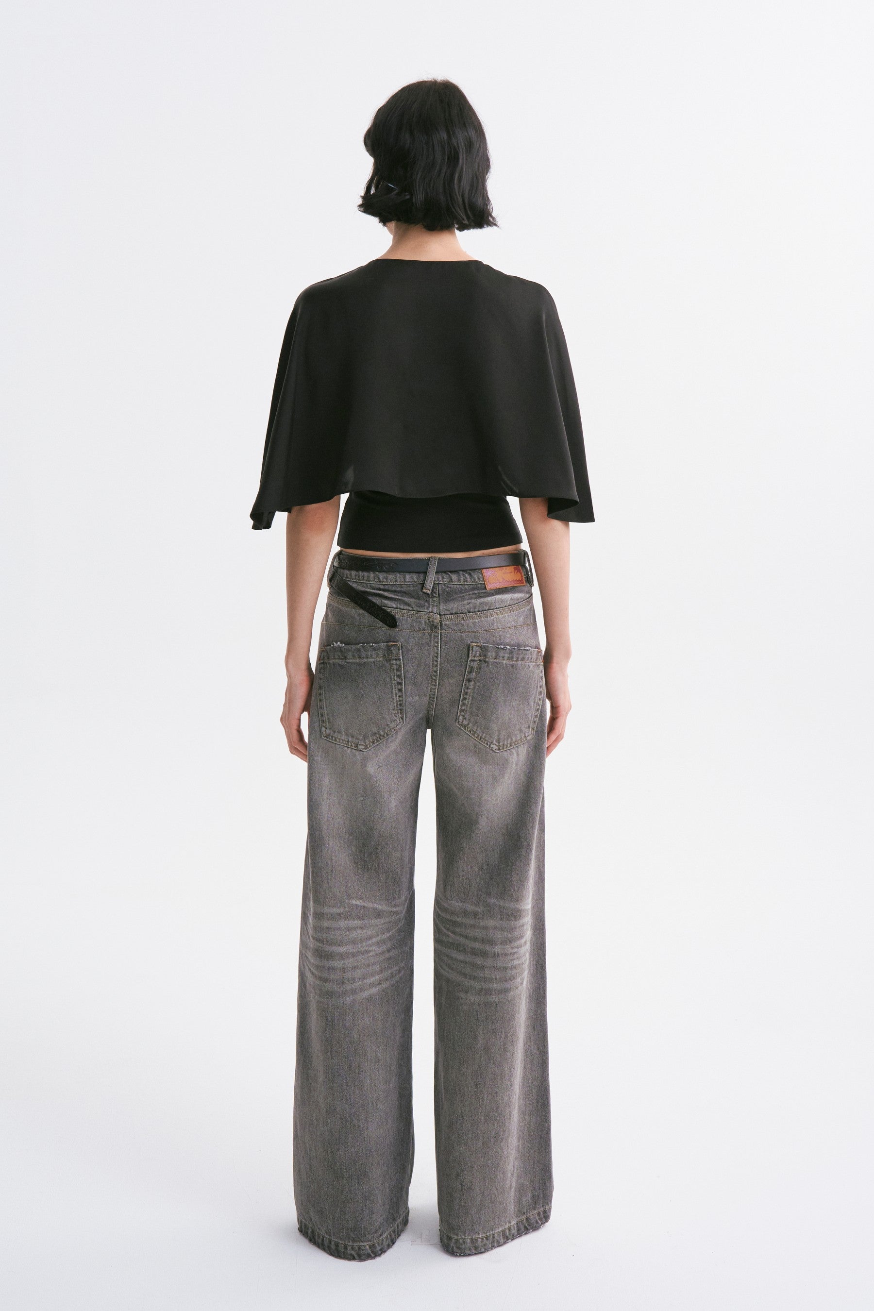 Satin Cropped Capelet Black
