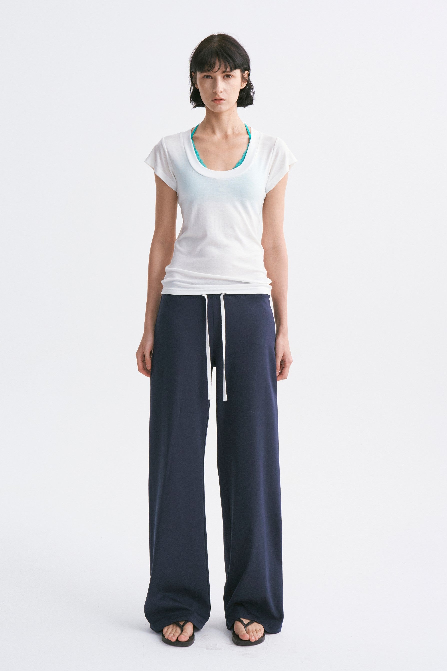 Elastic Waist Breathable Lightweight Fitted Casual Sweatpants Blue