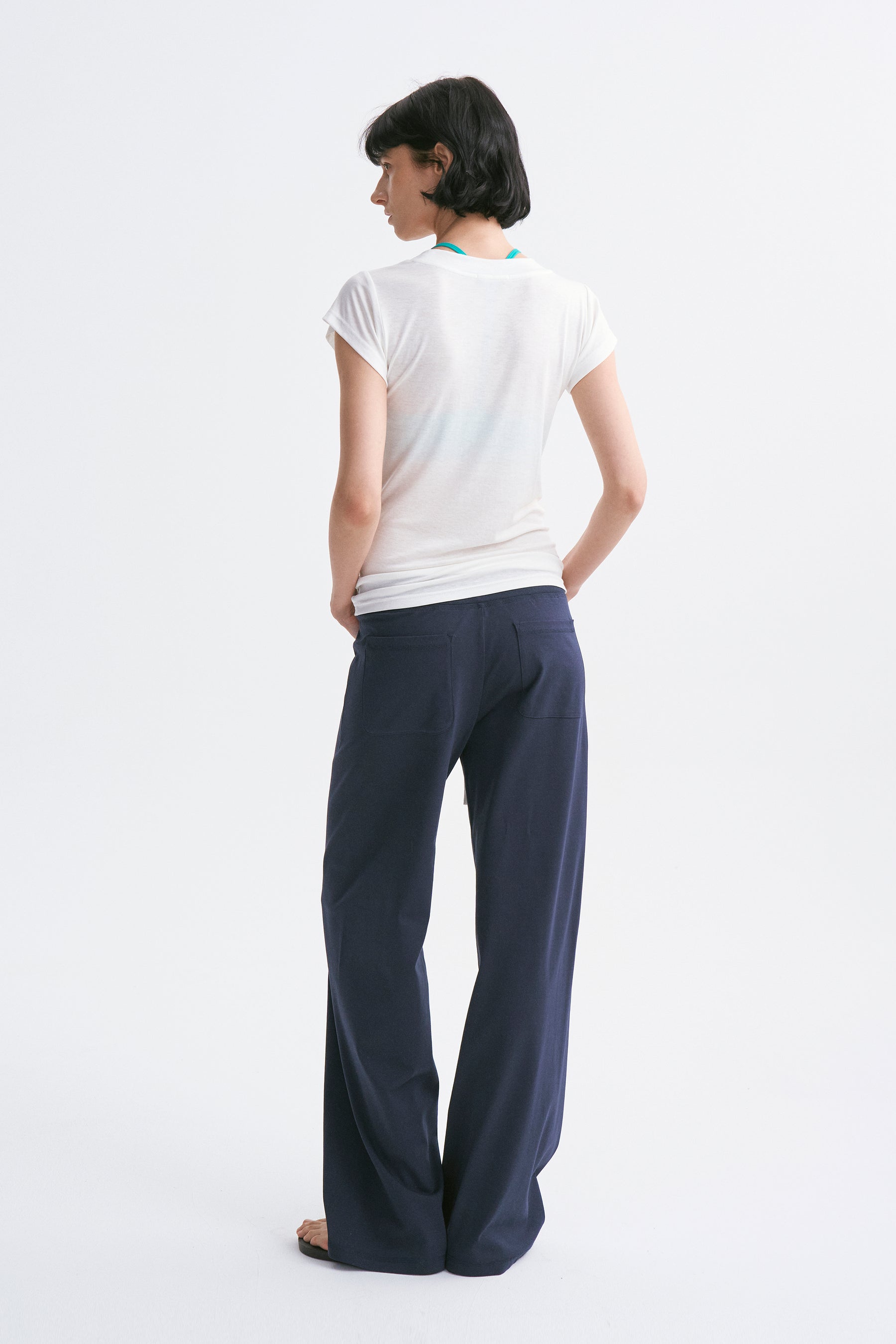 Deep U-Neck Loose Dolman Sleeve T-Shirt White