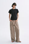 Linen-Cotton Rolled Sleeve T-Shirt, Slightly Loose Fit Black