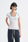Deep U-Neck Loose Dolman Sleeve T-Shirt White