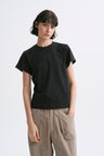 Linen-Cotton Rolled Sleeve T-Shirt, Slightly Loose Fit Black