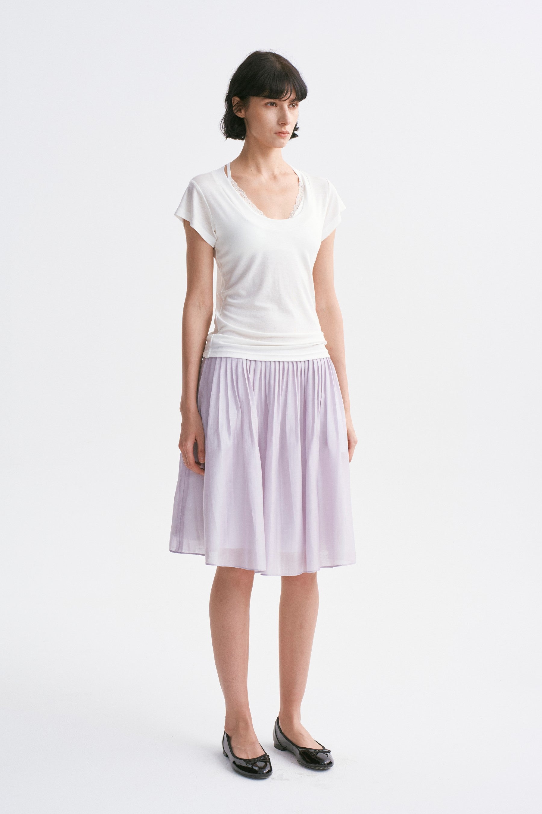 Classic Intricate Mid-rise Sheer Chiffon Pleated A-line Skirt Purple
