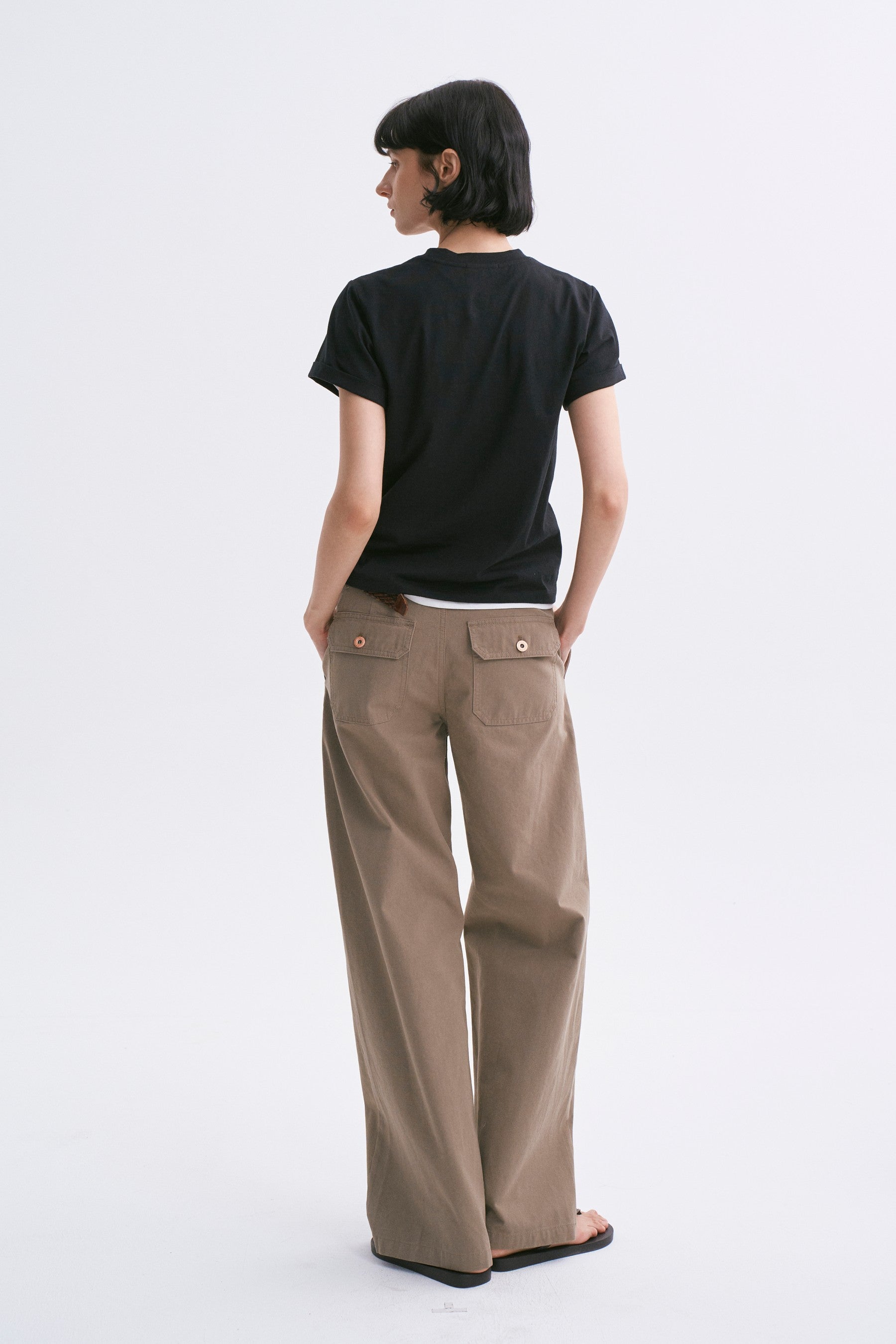 Mid-rise Washed Patch Pocket Casual Pants Khaki