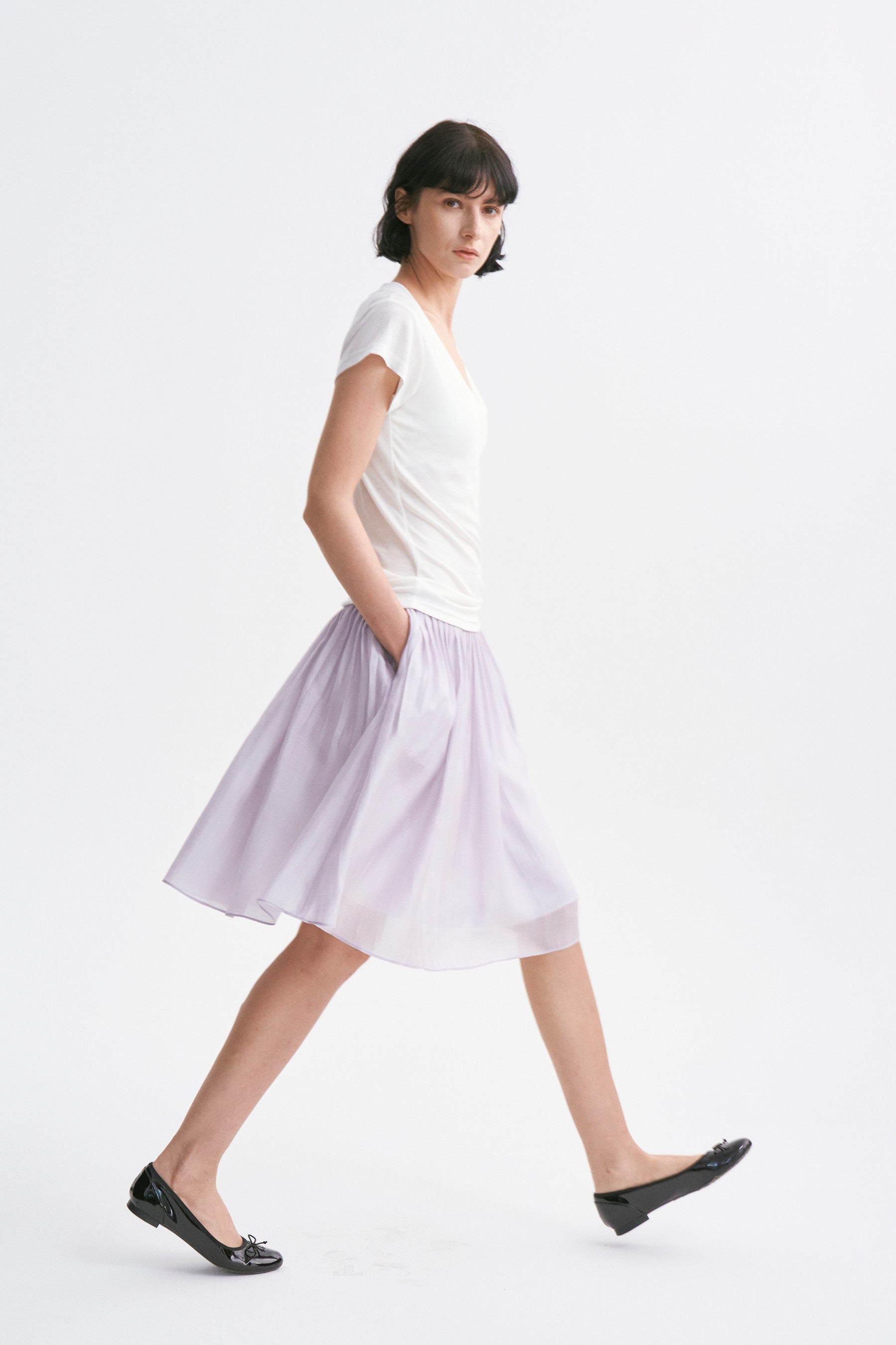 Classic Intricate Mid-rise Sheer Chiffon Pleated A-line Skirt Purple
