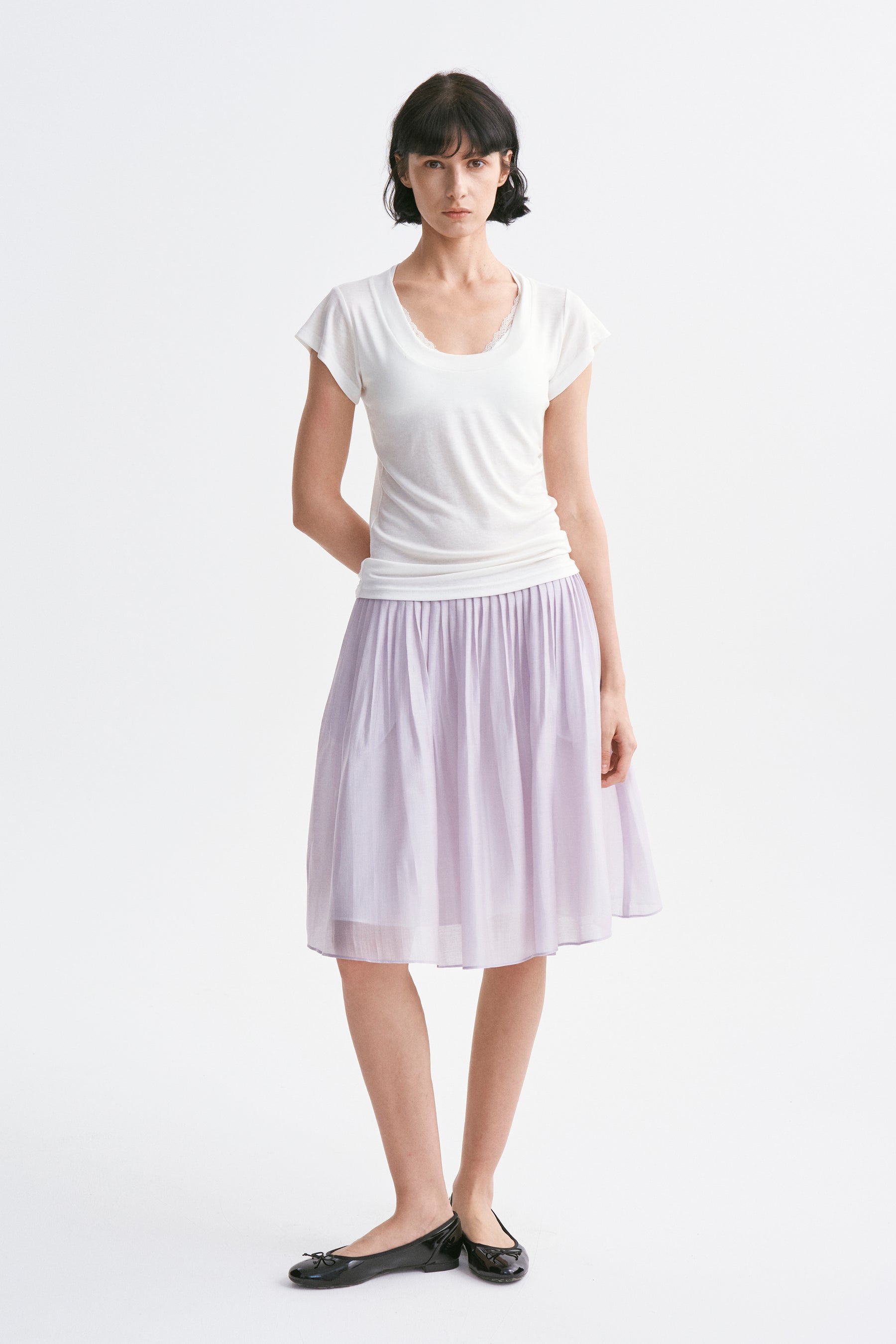 Deep U-Neck Loose Dolman Sleeve T-Shirt White