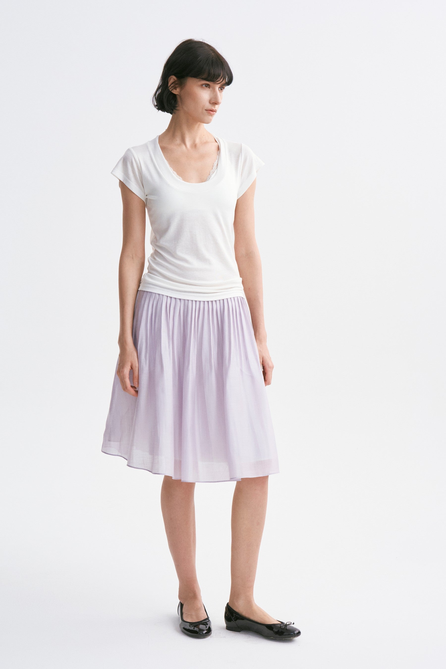 Classic Intricate Mid-rise Sheer Chiffon Pleated A-line Skirt Purple
