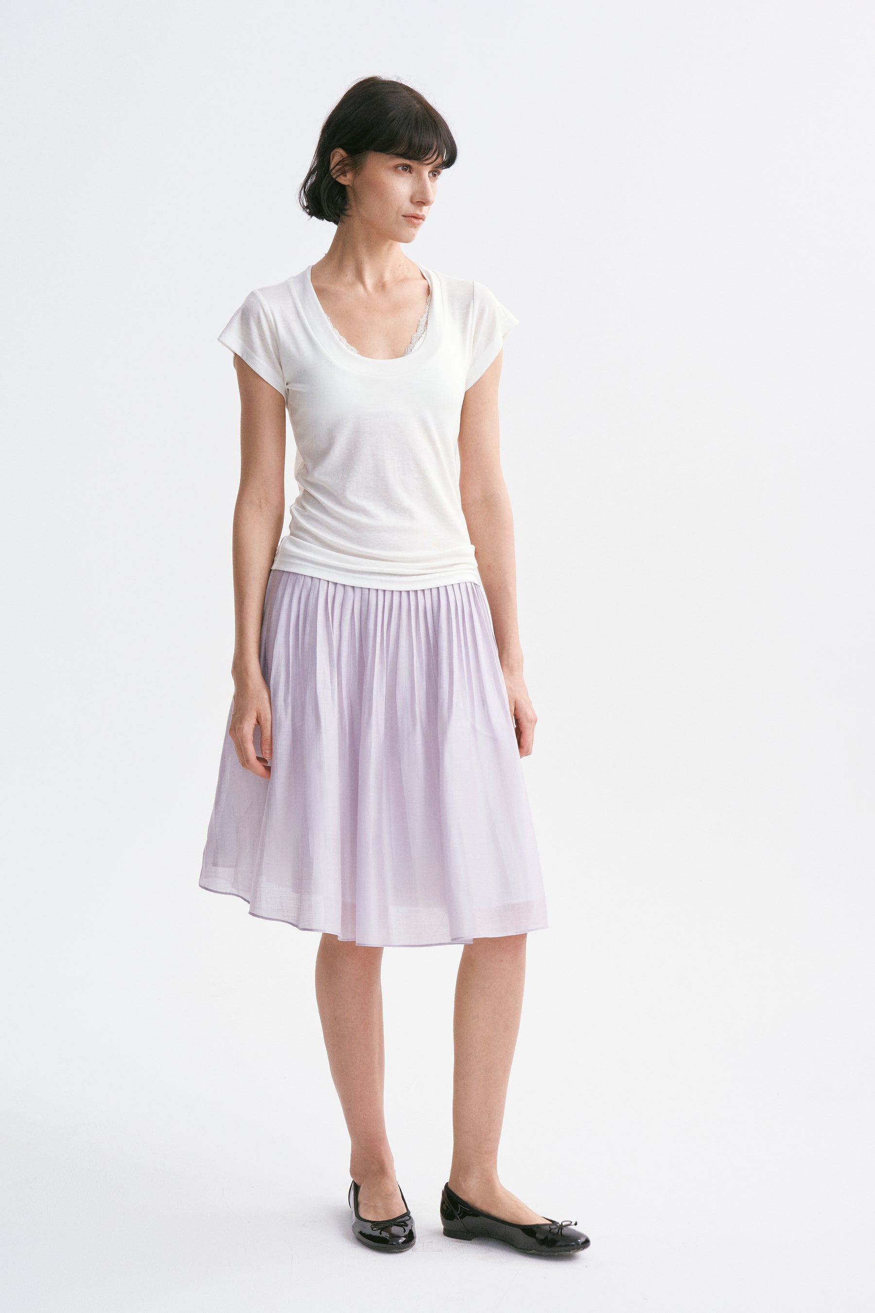 Deep U-Neck Loose Dolman Sleeve T-Shirt White