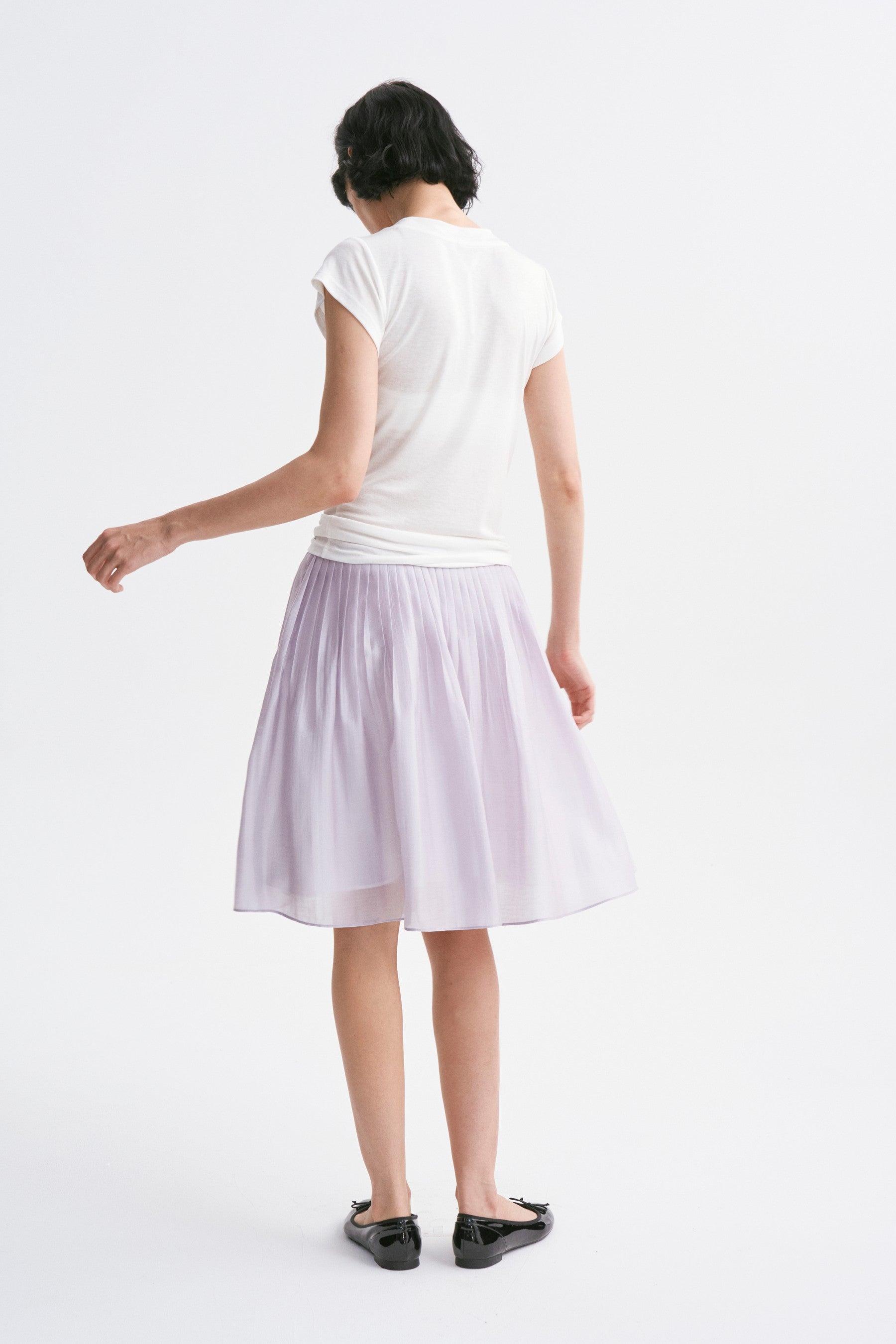 Classic Intricate Mid-rise Sheer Chiffon Pleated A-line Skirt Purple