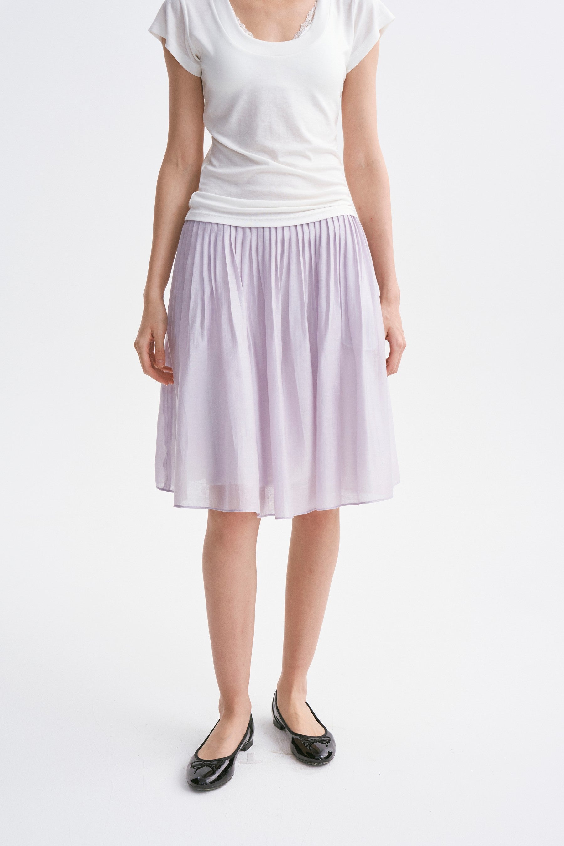 Classic Intricate Mid-rise Sheer Chiffon Pleated A-line Skirt Purple