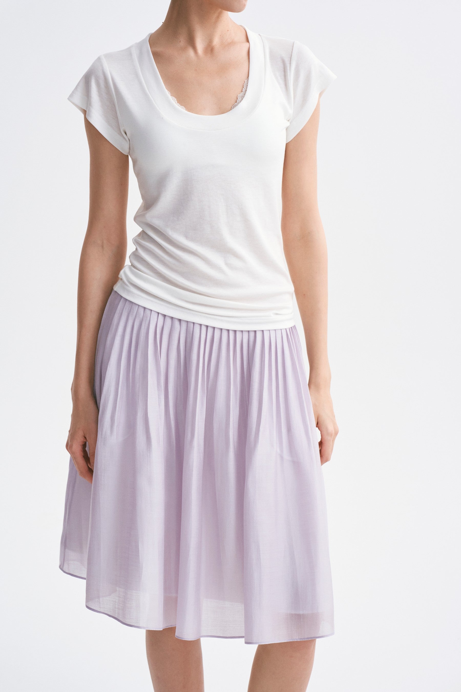 Classic Intricate Mid-rise Sheer Chiffon Pleated A-line Skirt Purple