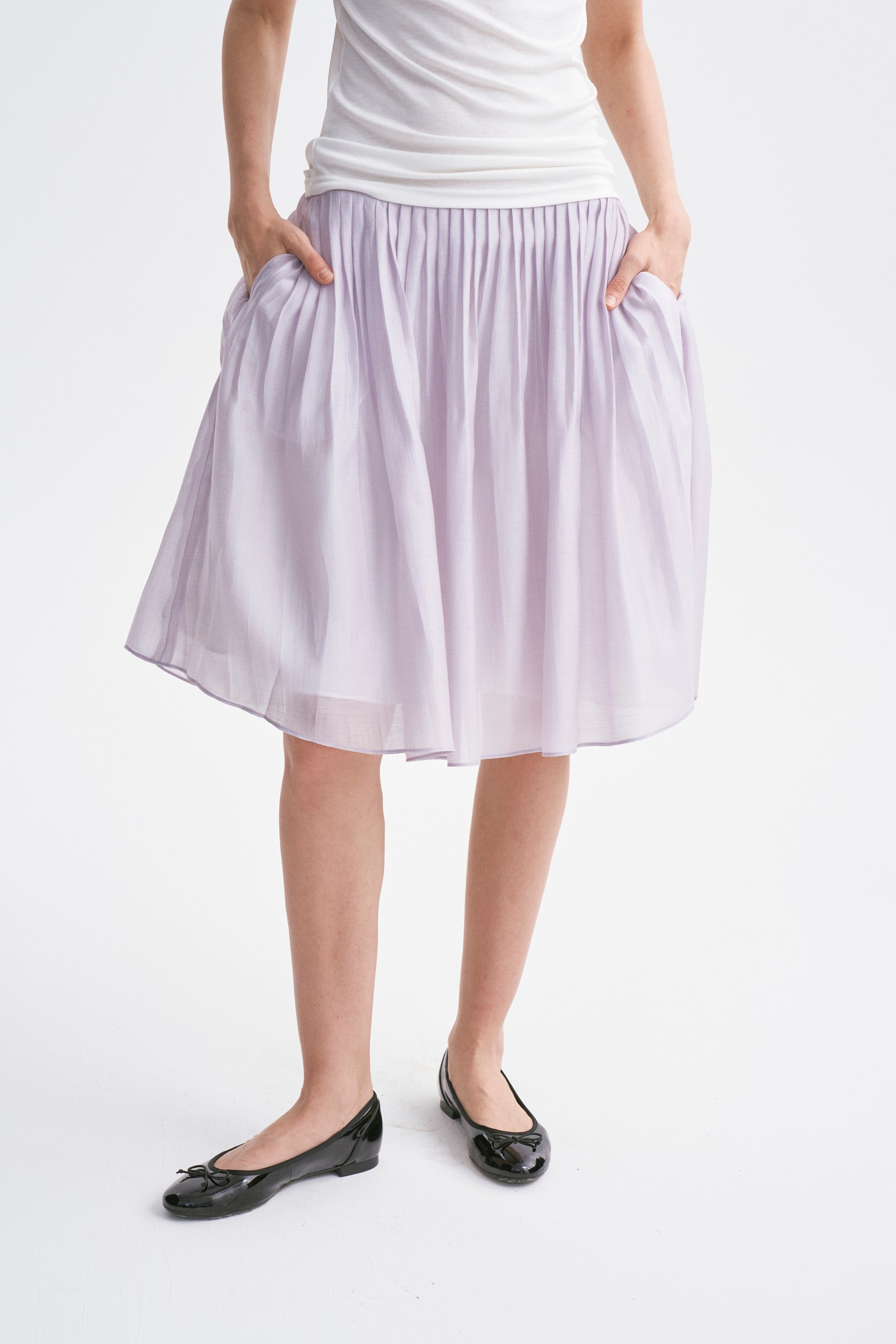Classic Intricate Mid-rise Sheer Chiffon Pleated A-line Skirt Purple