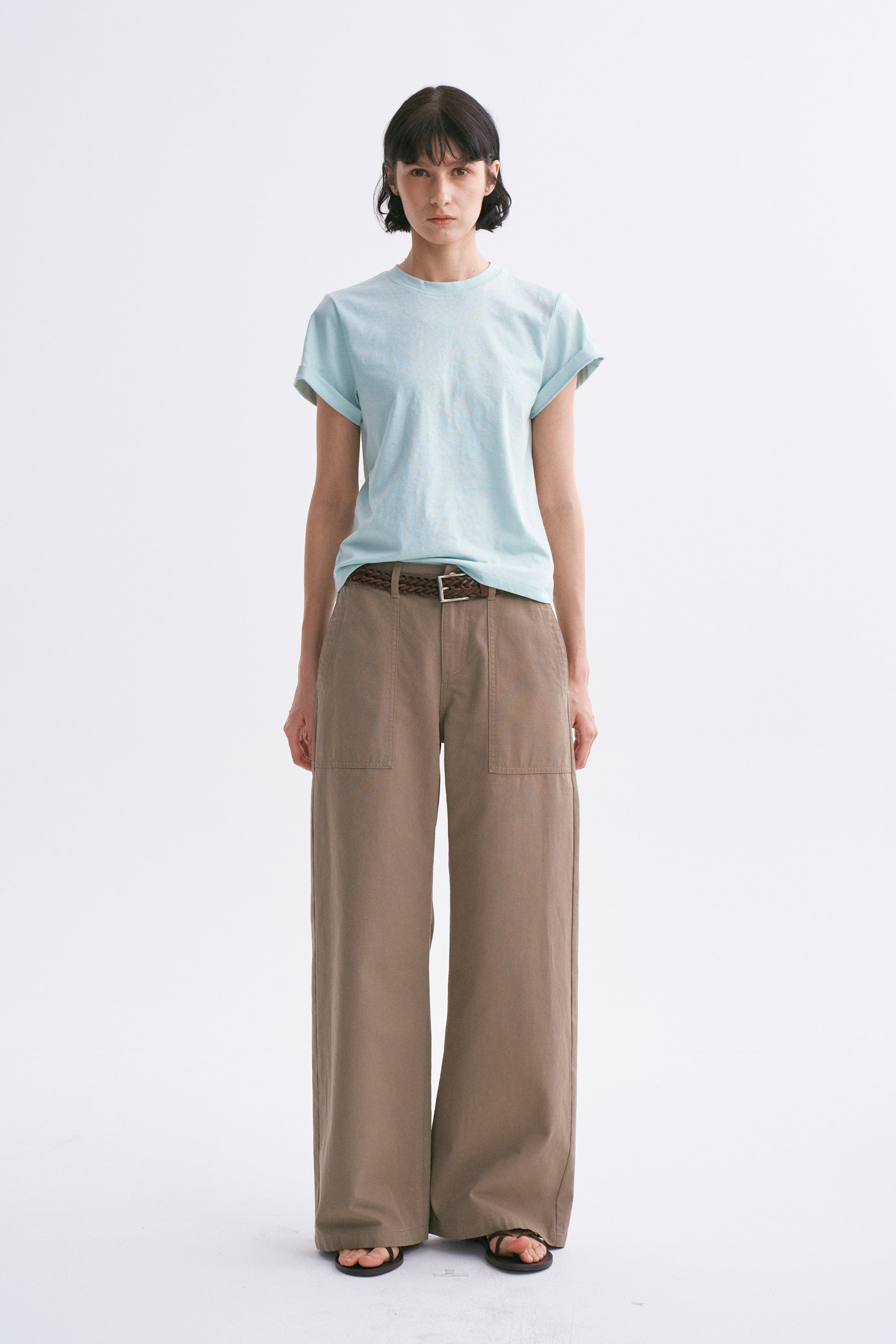 Mid-rise Washed Patch Pocket Casual Pants Khaki