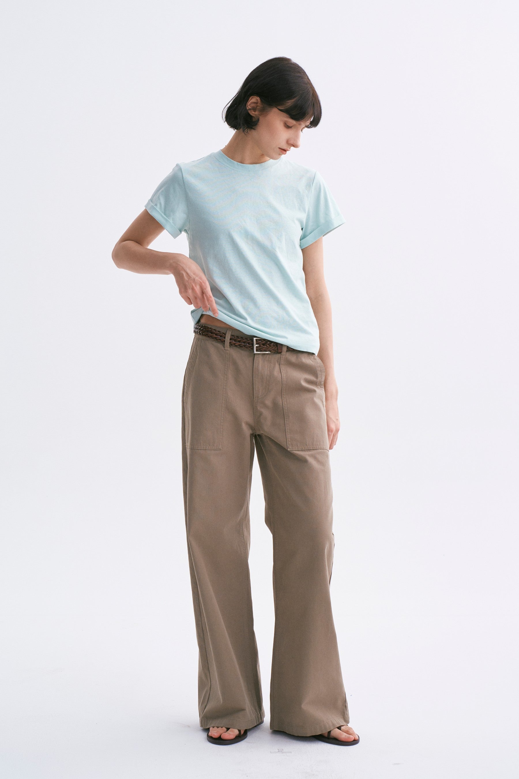 Mid-rise Washed Patch Pocket Casual Pants Khaki