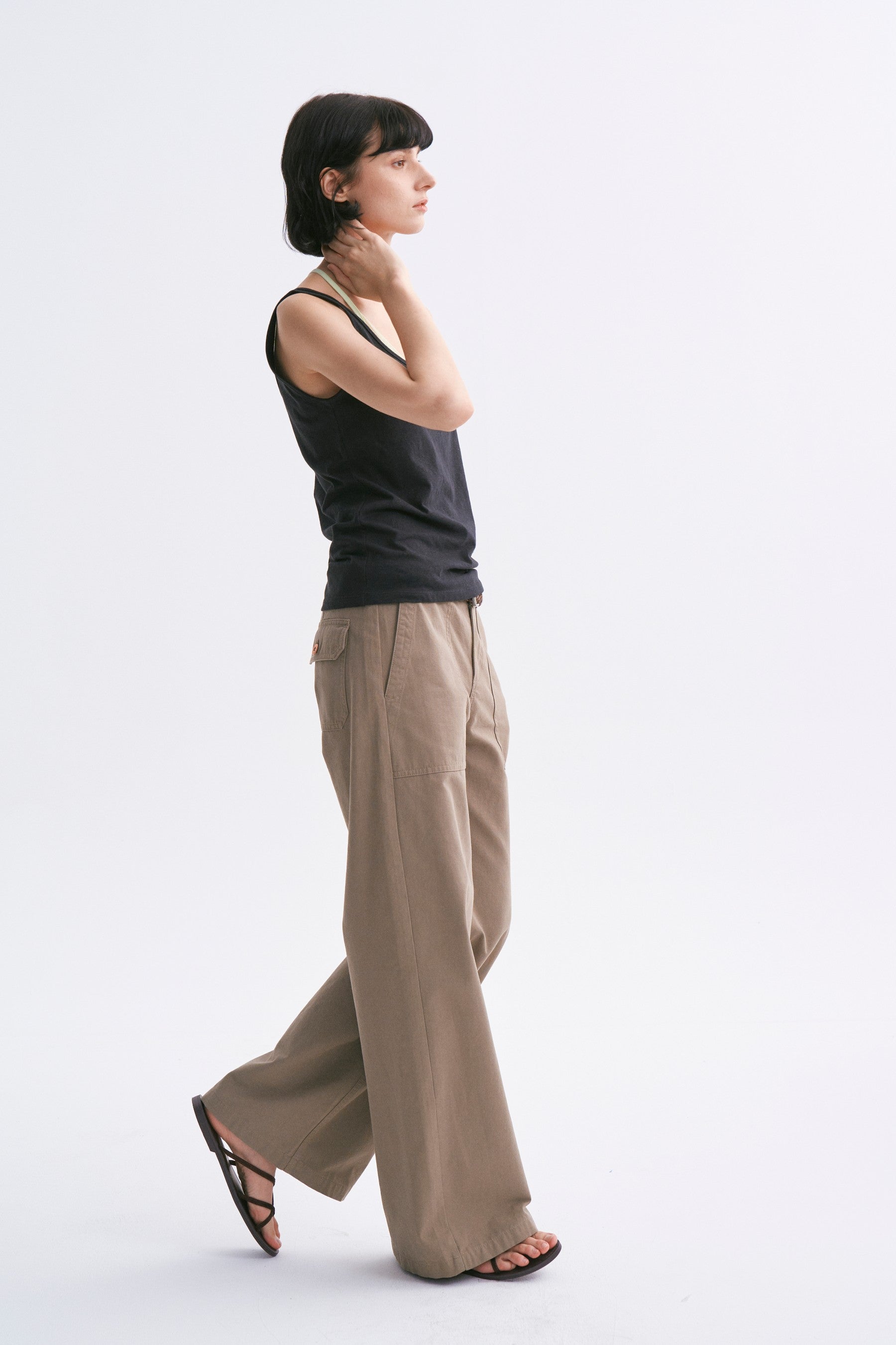 Mid-rise Washed Patch Pocket Casual Pants Khaki