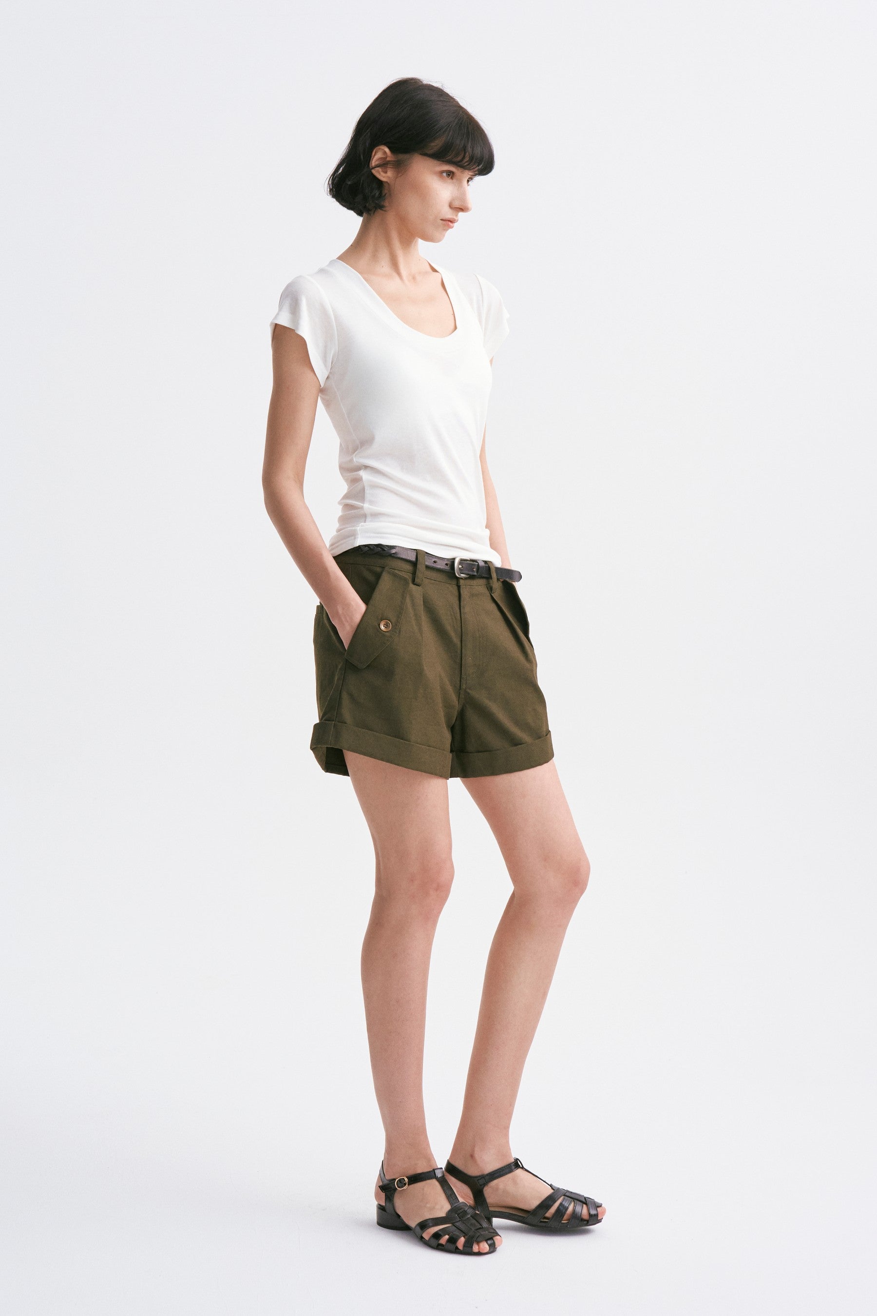 Mid-rise Cuffed Casual Shorts Green