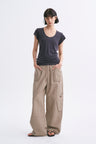 Deep U-Neck Loose Dolman Sleeve T-Shirt Dark Charcoal