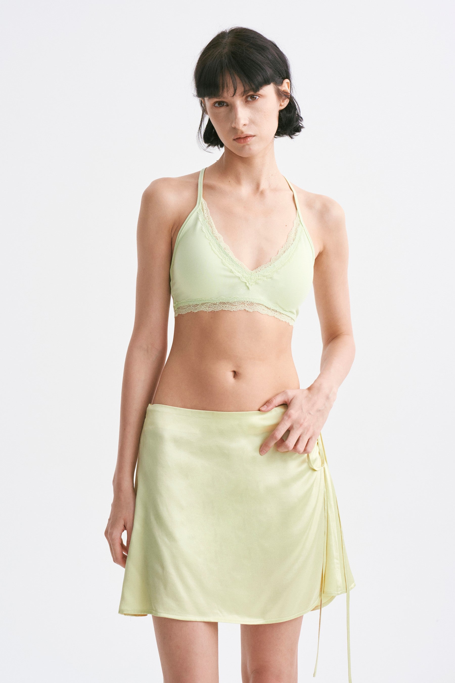 Lace-Up Adjustable Y-Strap Corset Top Mint Green