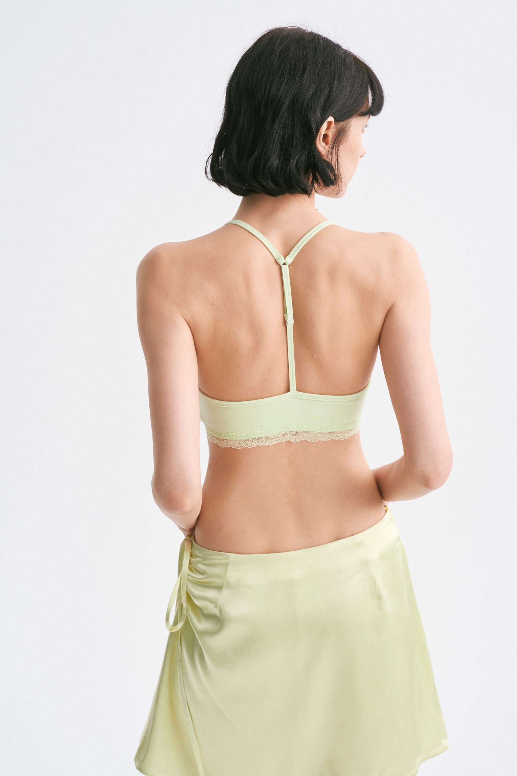 Lace-Up Adjustable Y-Strap Corset Top Mint Green