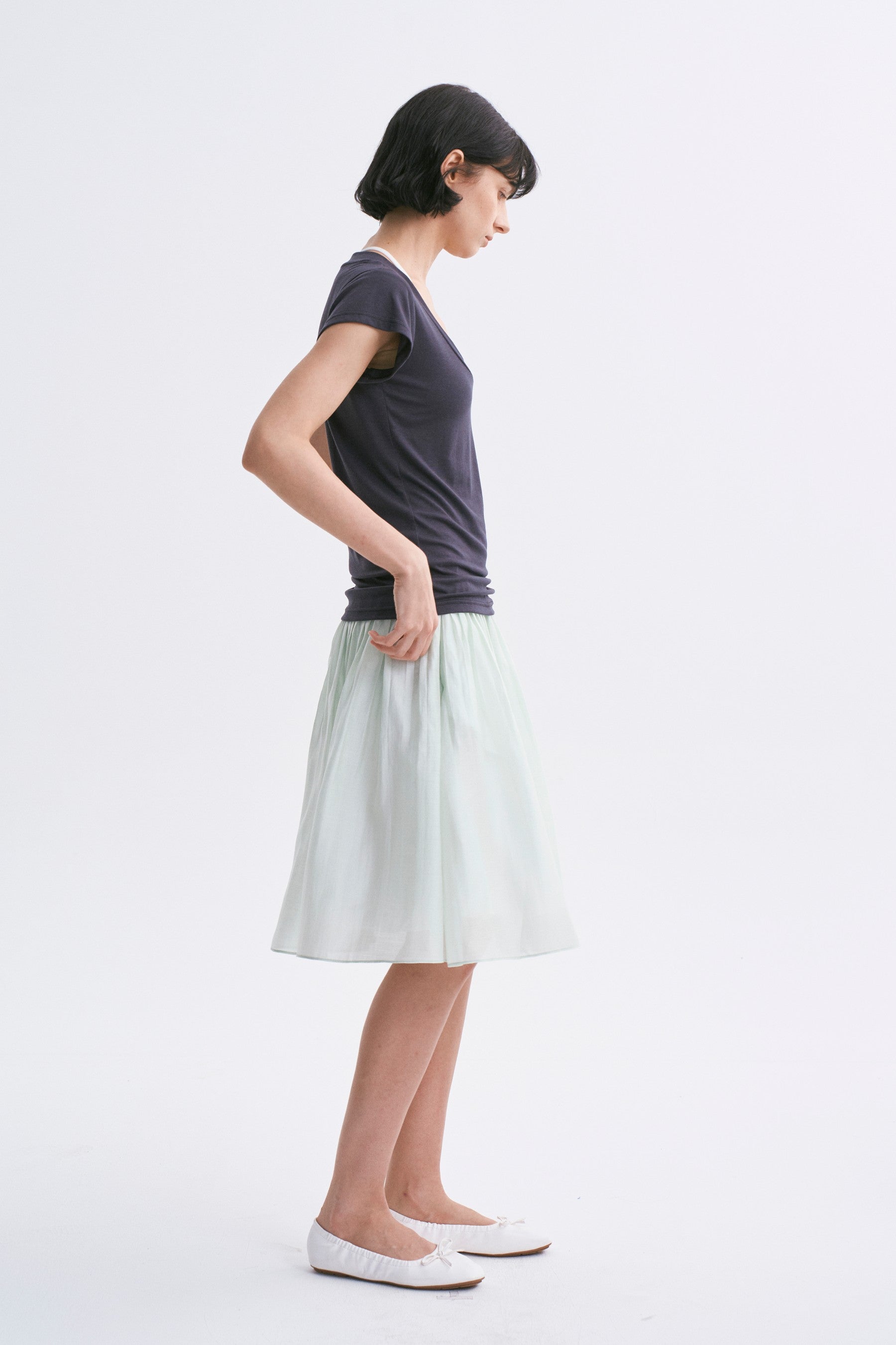 Classic Intricate Mid-rise Sheer Chiffon Pleated A-line Skirt Light Green