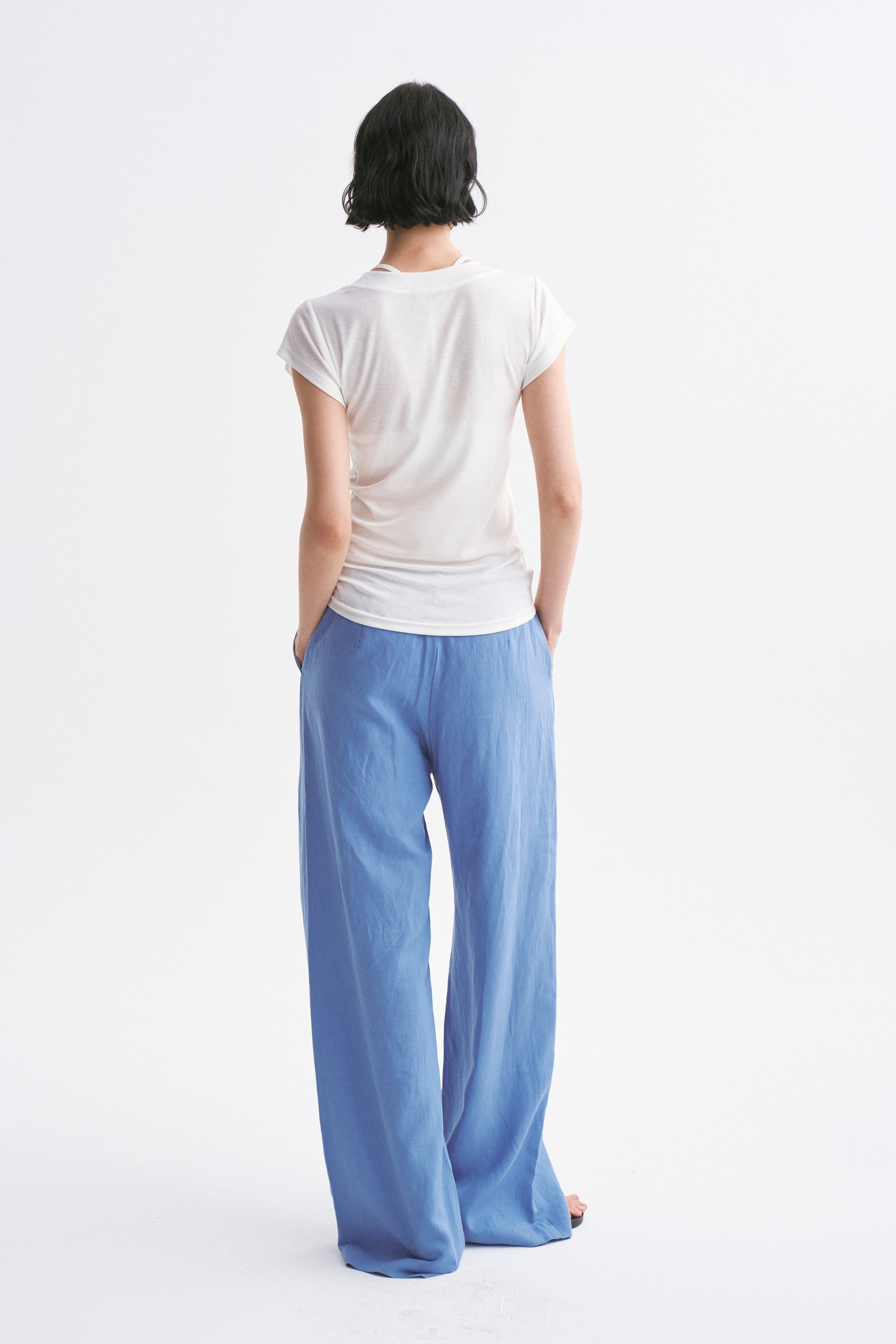 Mid-rise Linen Casual Pants Greyish Blue