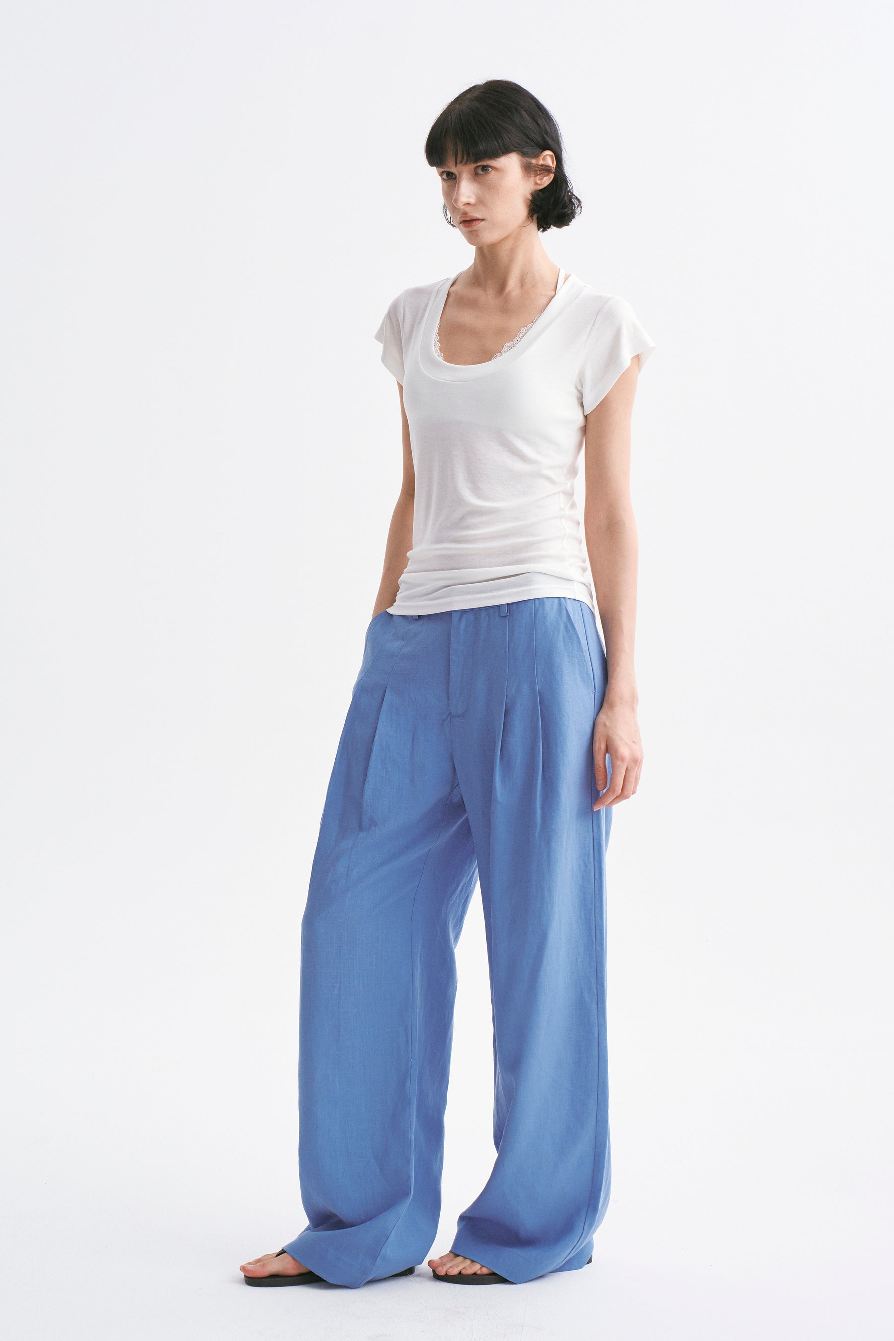 Deep U-Neck Loose Dolman Sleeve T-Shirt White