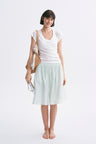 Classic Intricate Mid-rise Sheer Chiffon Pleated A-line Skirt Light Green