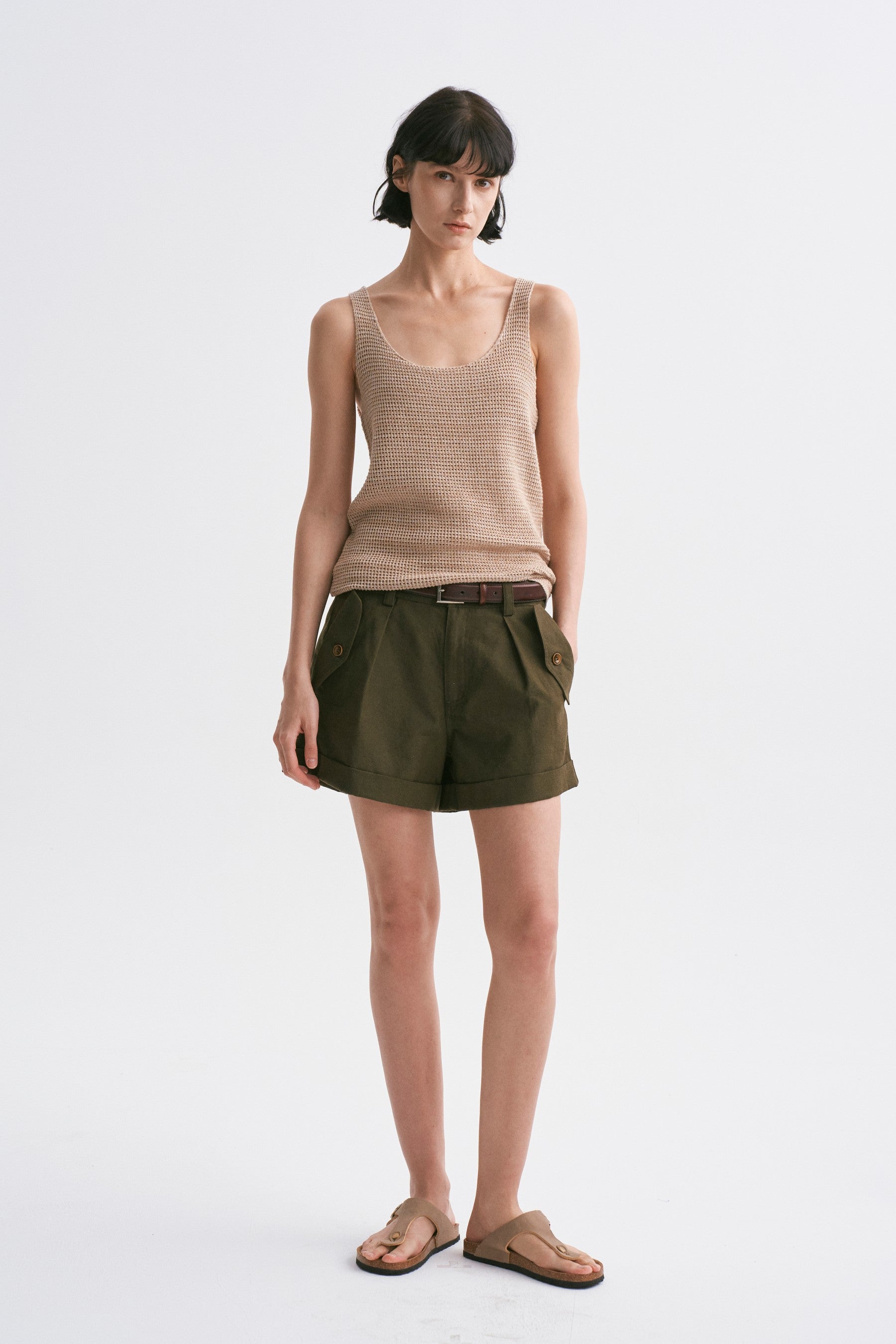 Mid-rise Cuffed Casual Shorts Green