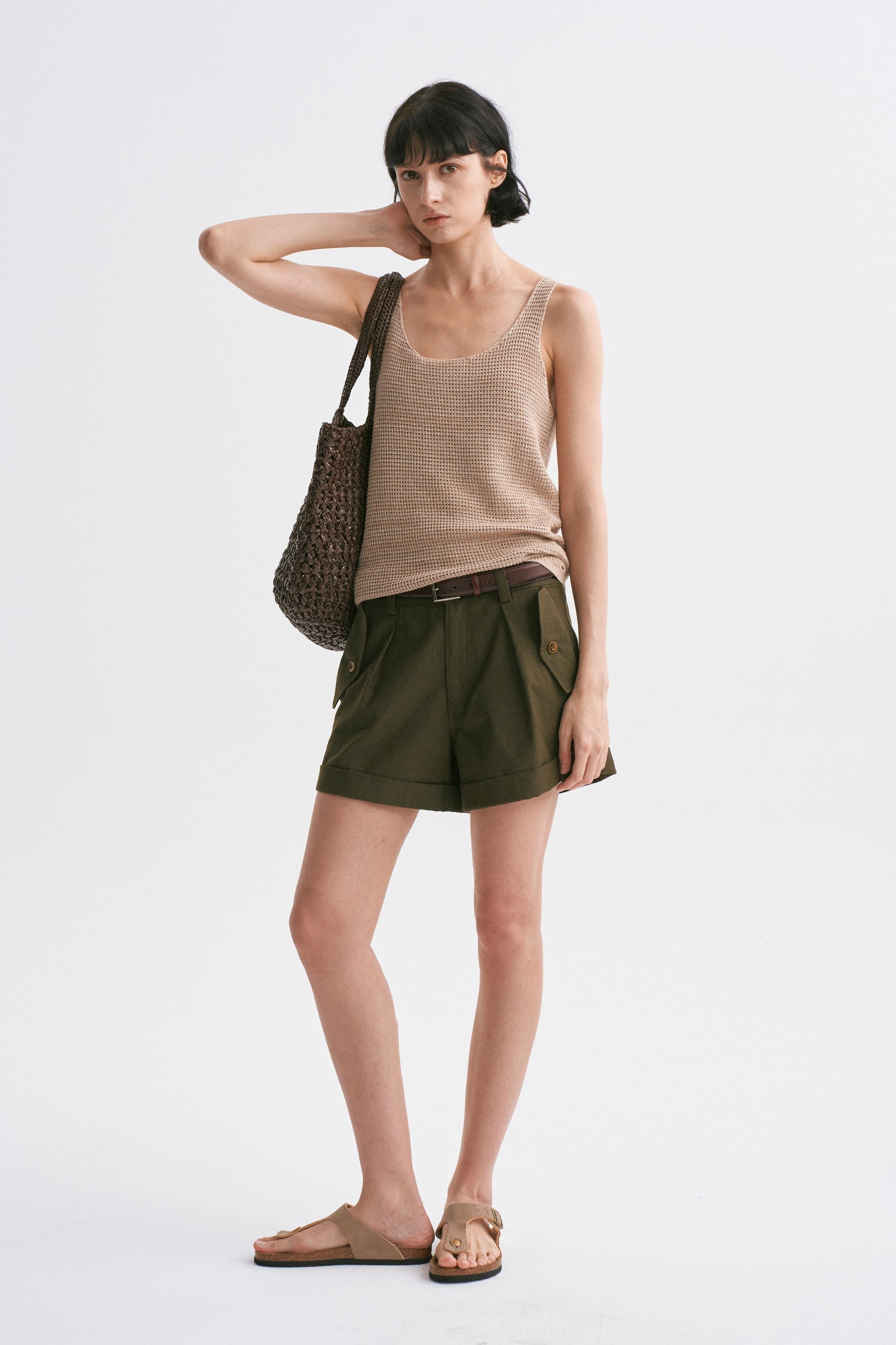 Mid-rise Cuffed Casual Shorts Green