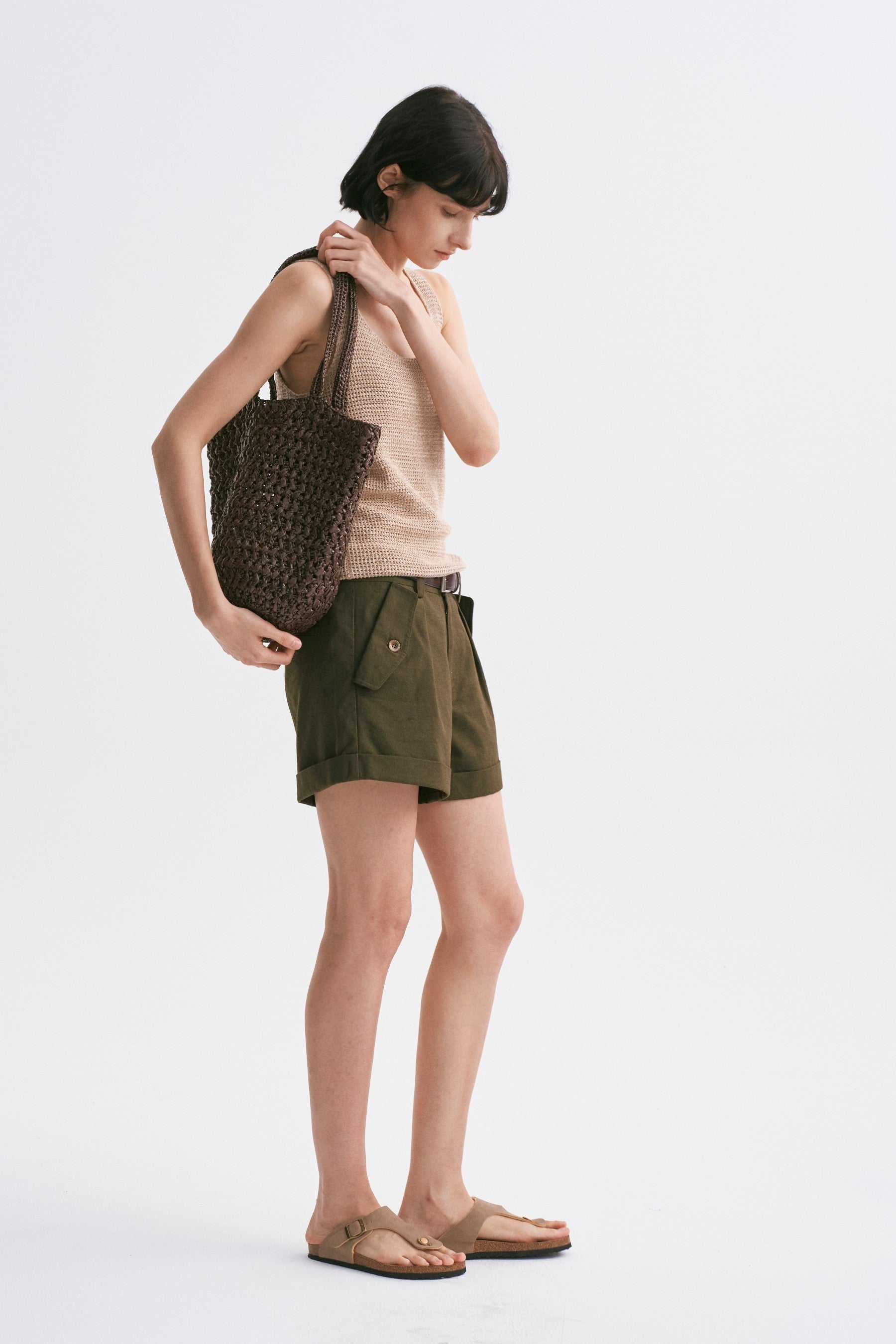 Mid-rise Cuffed Casual Shorts Green