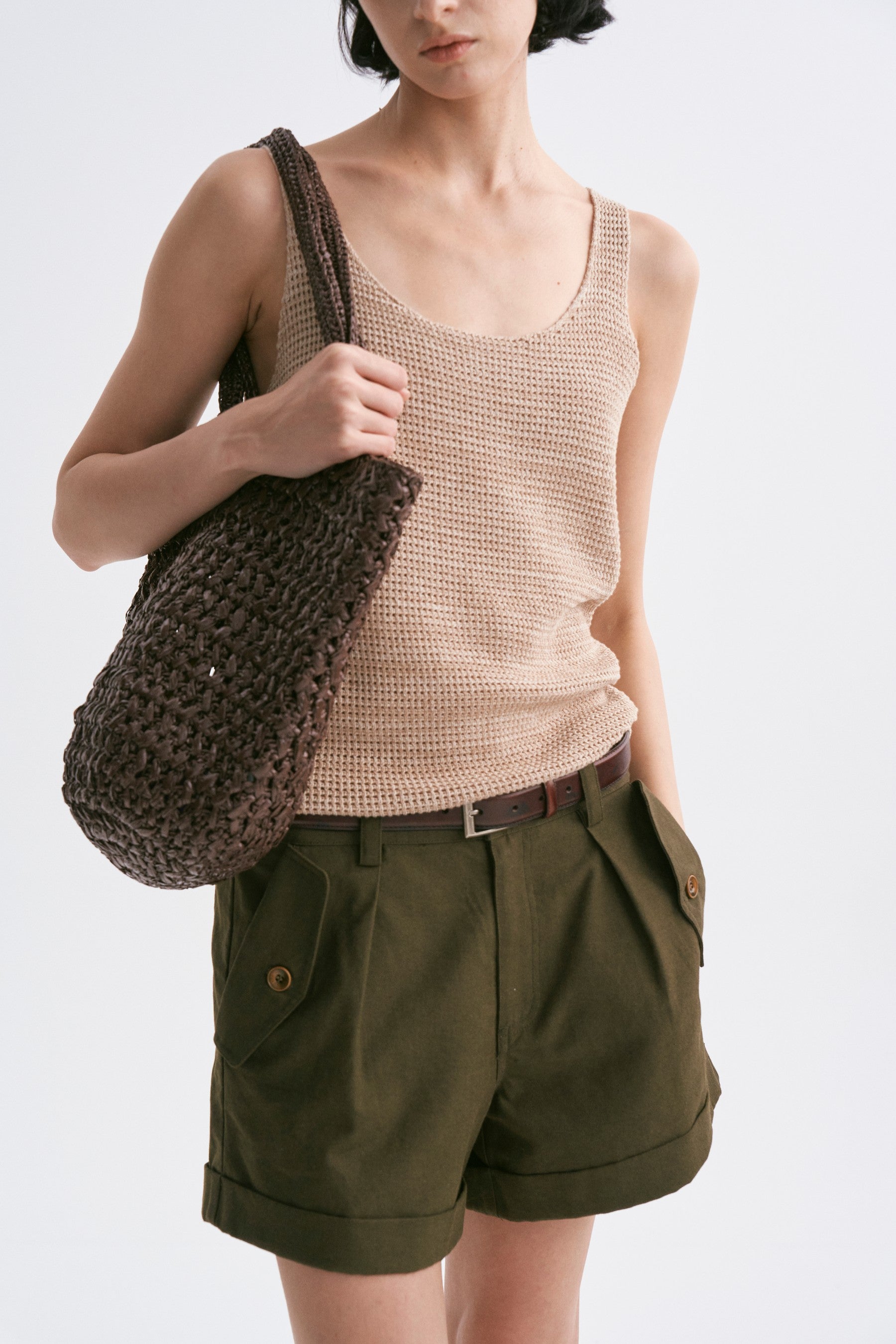 Mid-rise Cuffed Casual Shorts Green